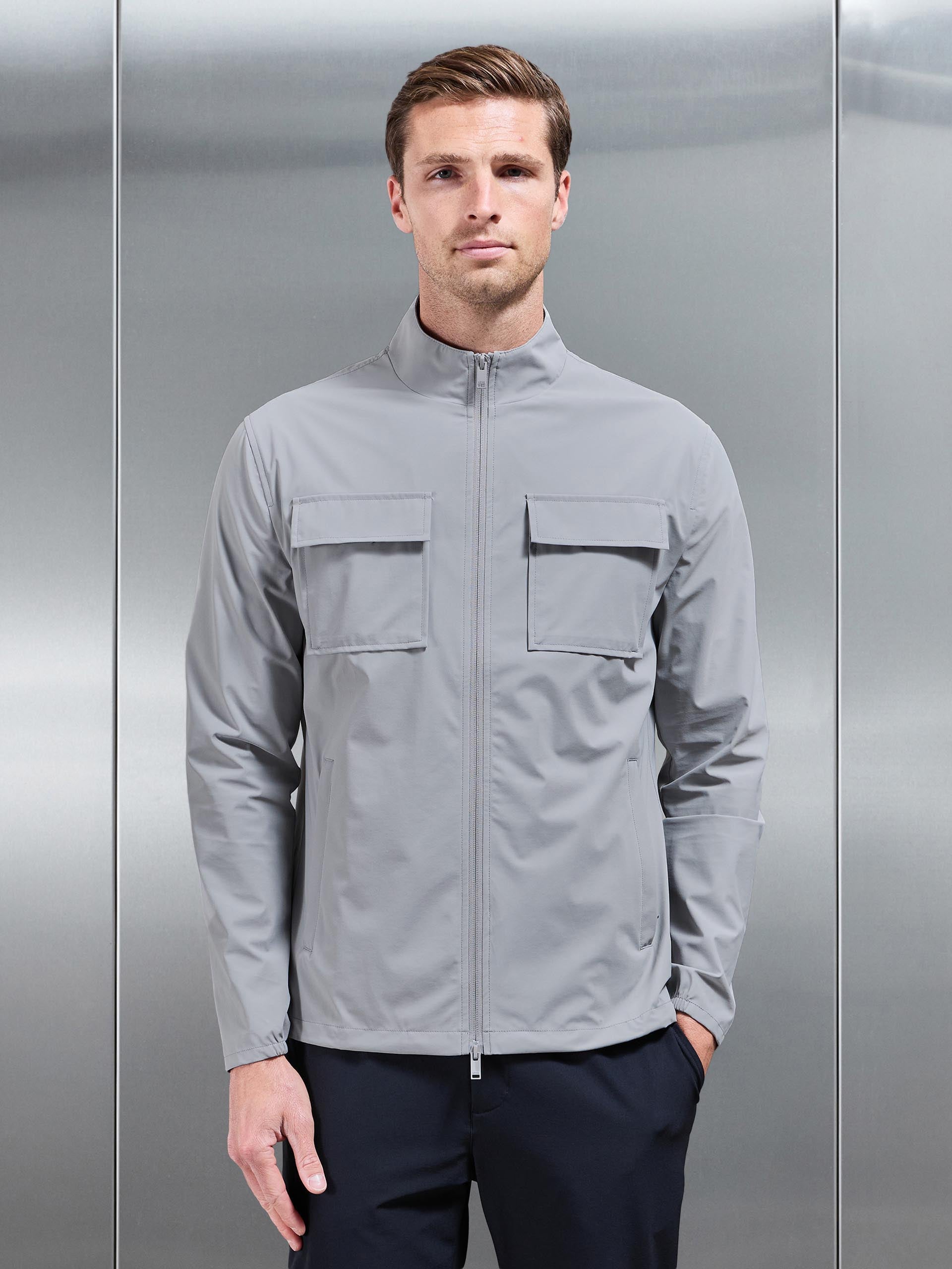Water Repellent Cargo Jacket in Mid Grey