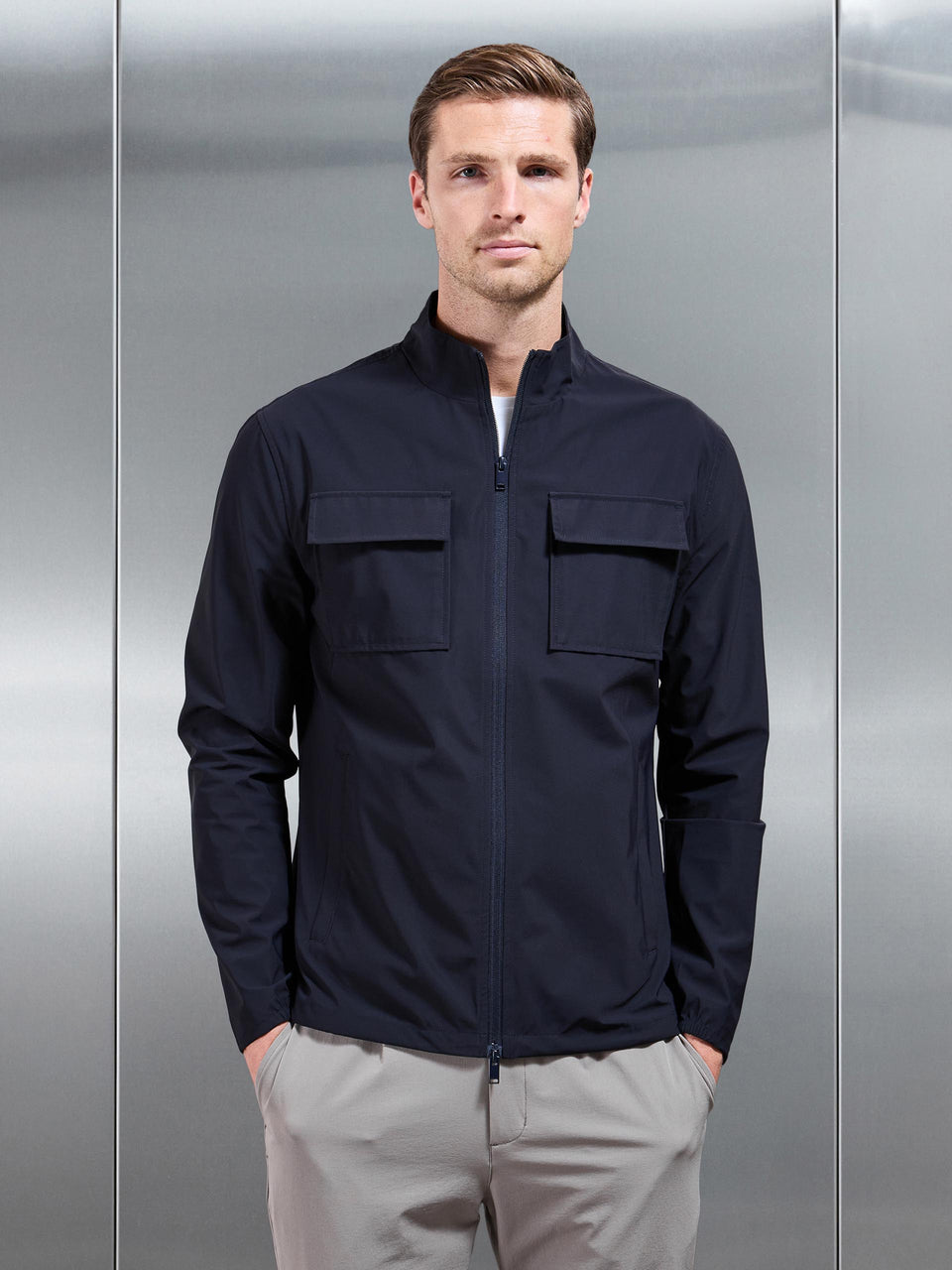 Water Repellent Cargo Jacket in Navy