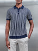 Wave Knitted Button Polo Shirt in Navy Mid Grey