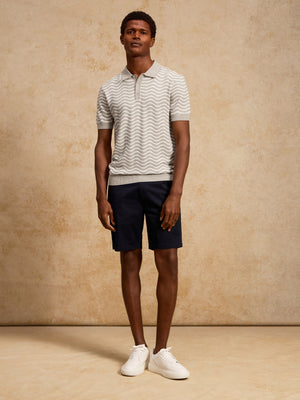 Wave Knitted Button Polo Shirt in Stone White