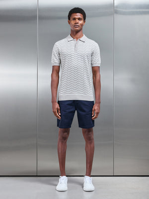 Wave Knitted Button Polo Shirt in Stone White