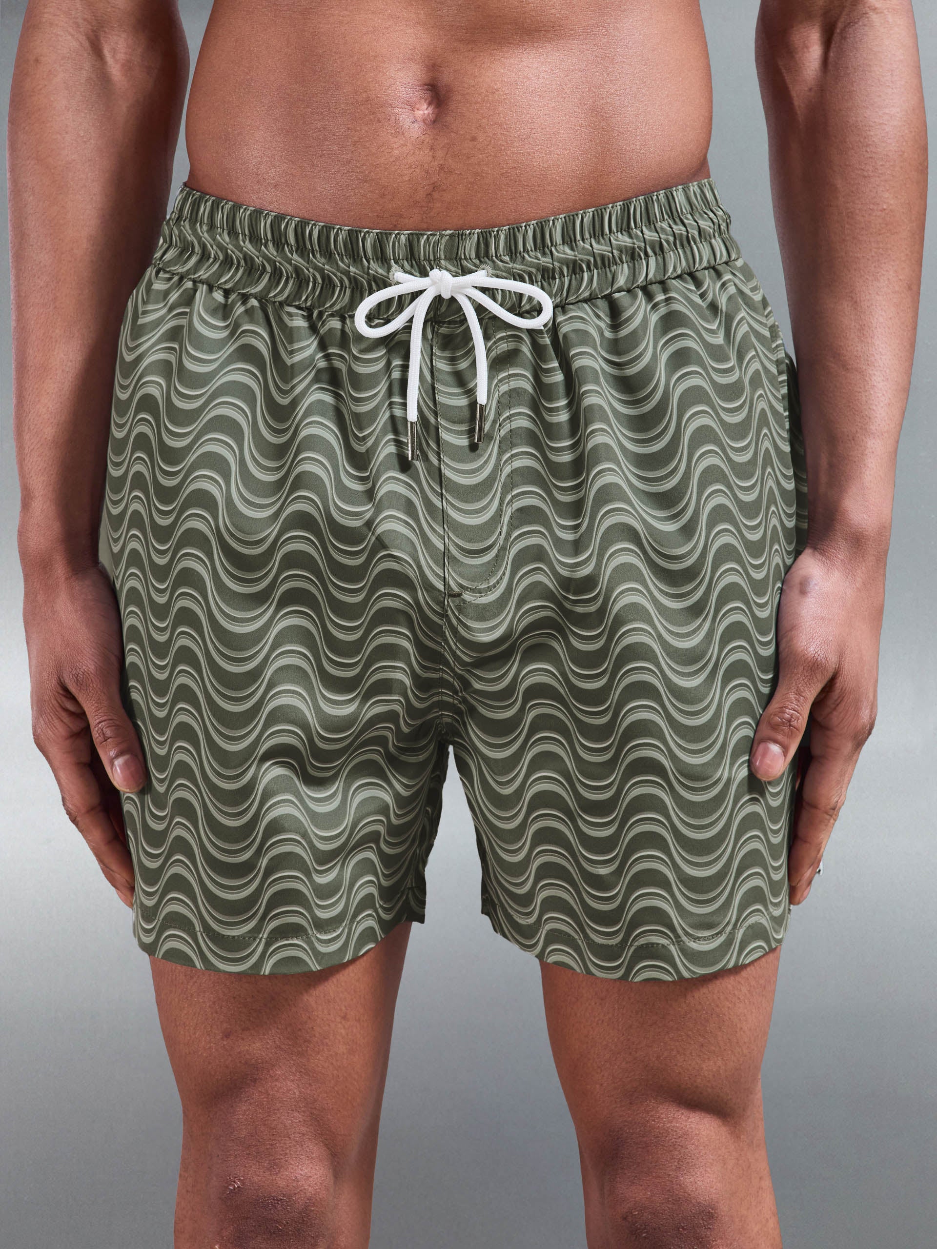 Wave Printed Drawstring Swim Short in Sage