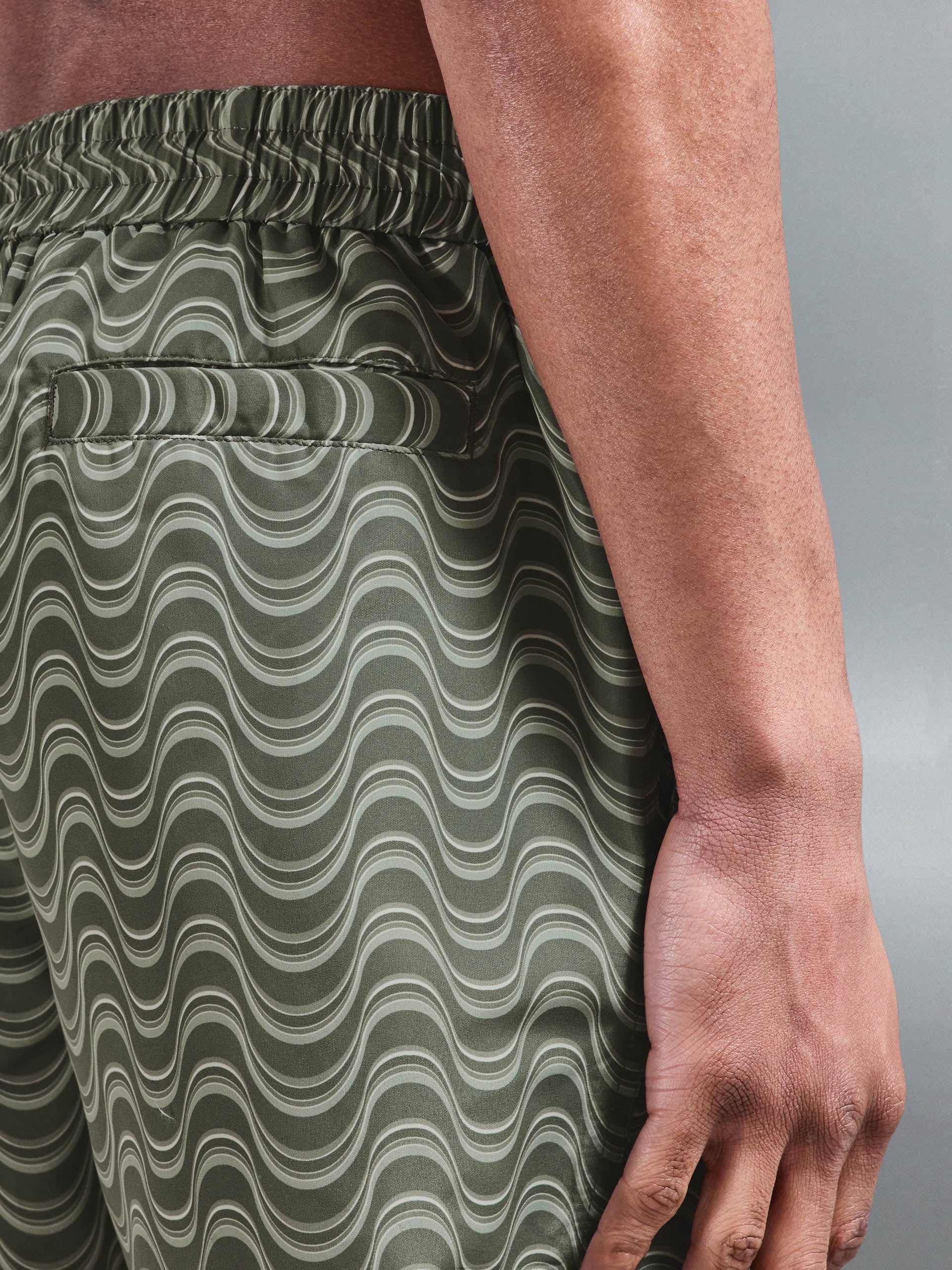 Wave Printed Drawstring Swim Short in Sage