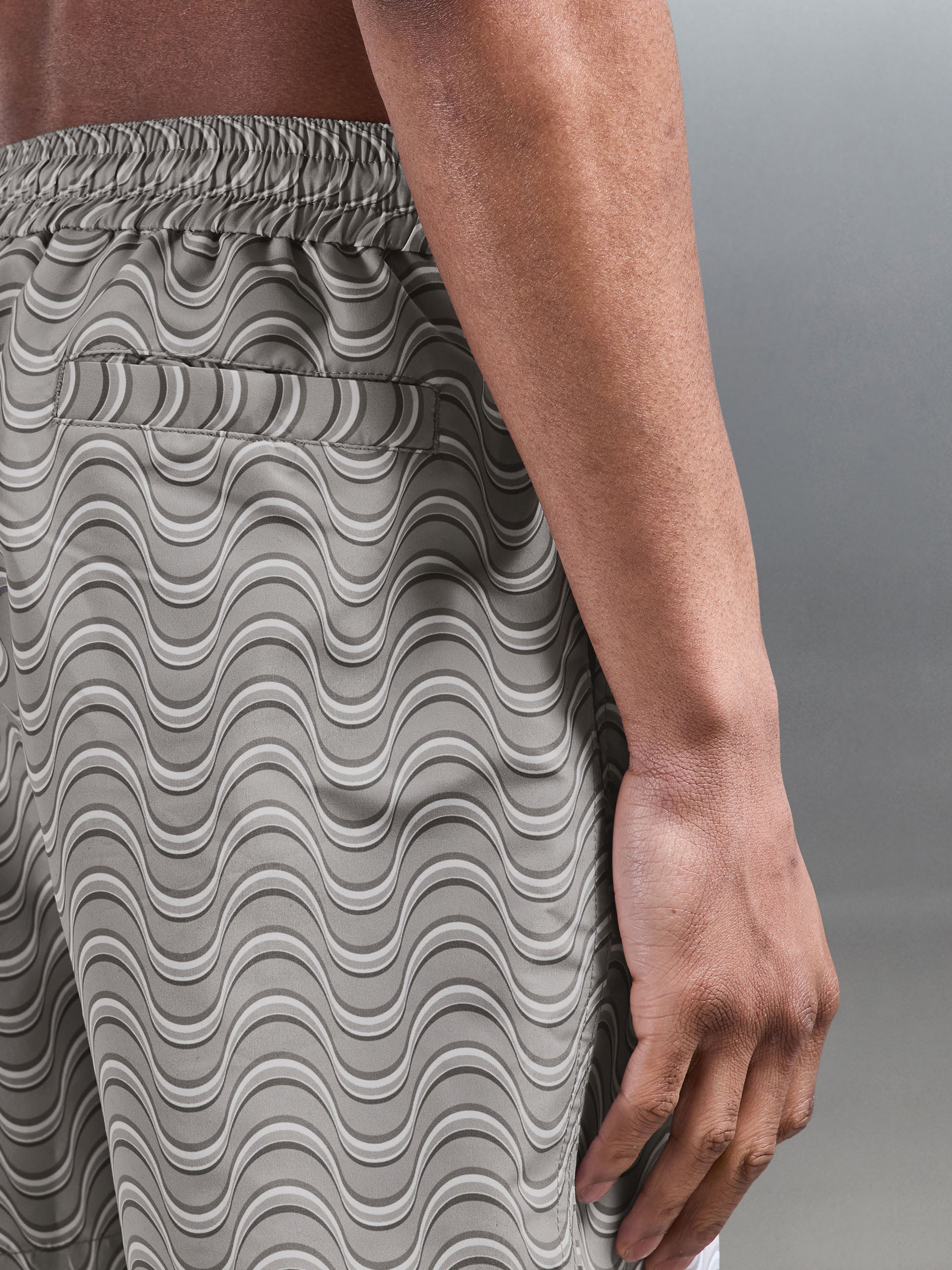 Wave Printed Drawstring Swim Short in Stone