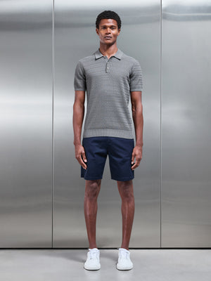 Wave Textured Knitted Button Polo Shirt in Sage
