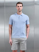 Wave Textured Knitted Button Polo Shirt in Soft Blue