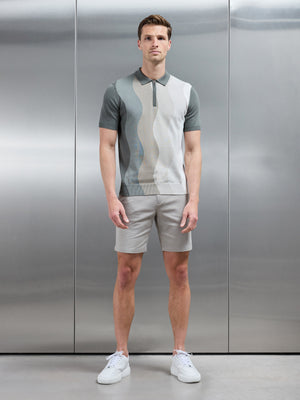 Wave Knitted Zip Polo Shirt in Sage