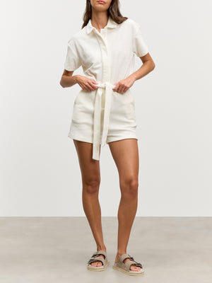 Womens Towelling Playsuit in Ecru