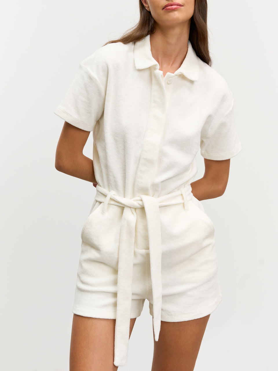 Womens Towelling Playsuit in Ecru