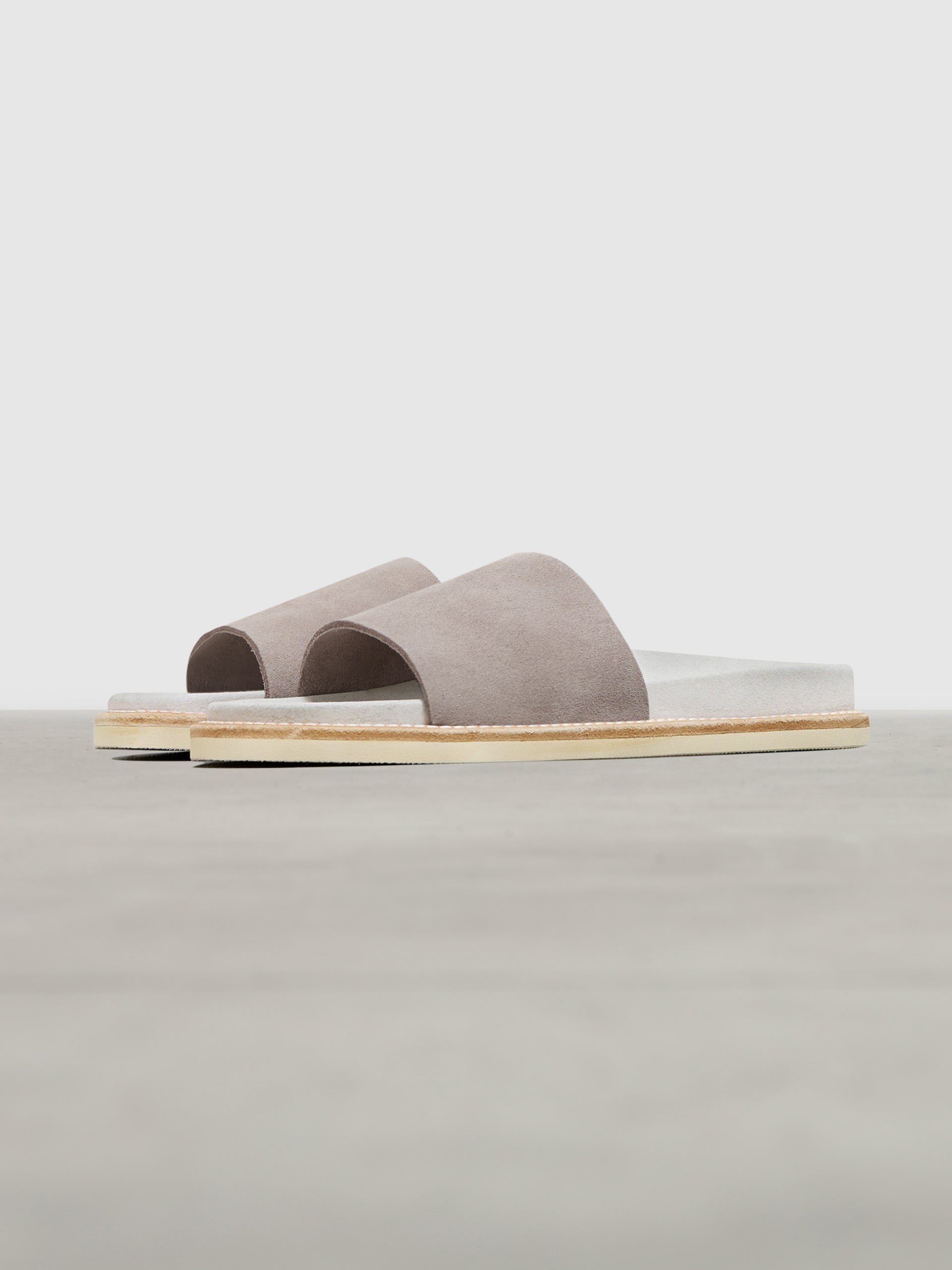 Womens Suede Slides in Dark Stone