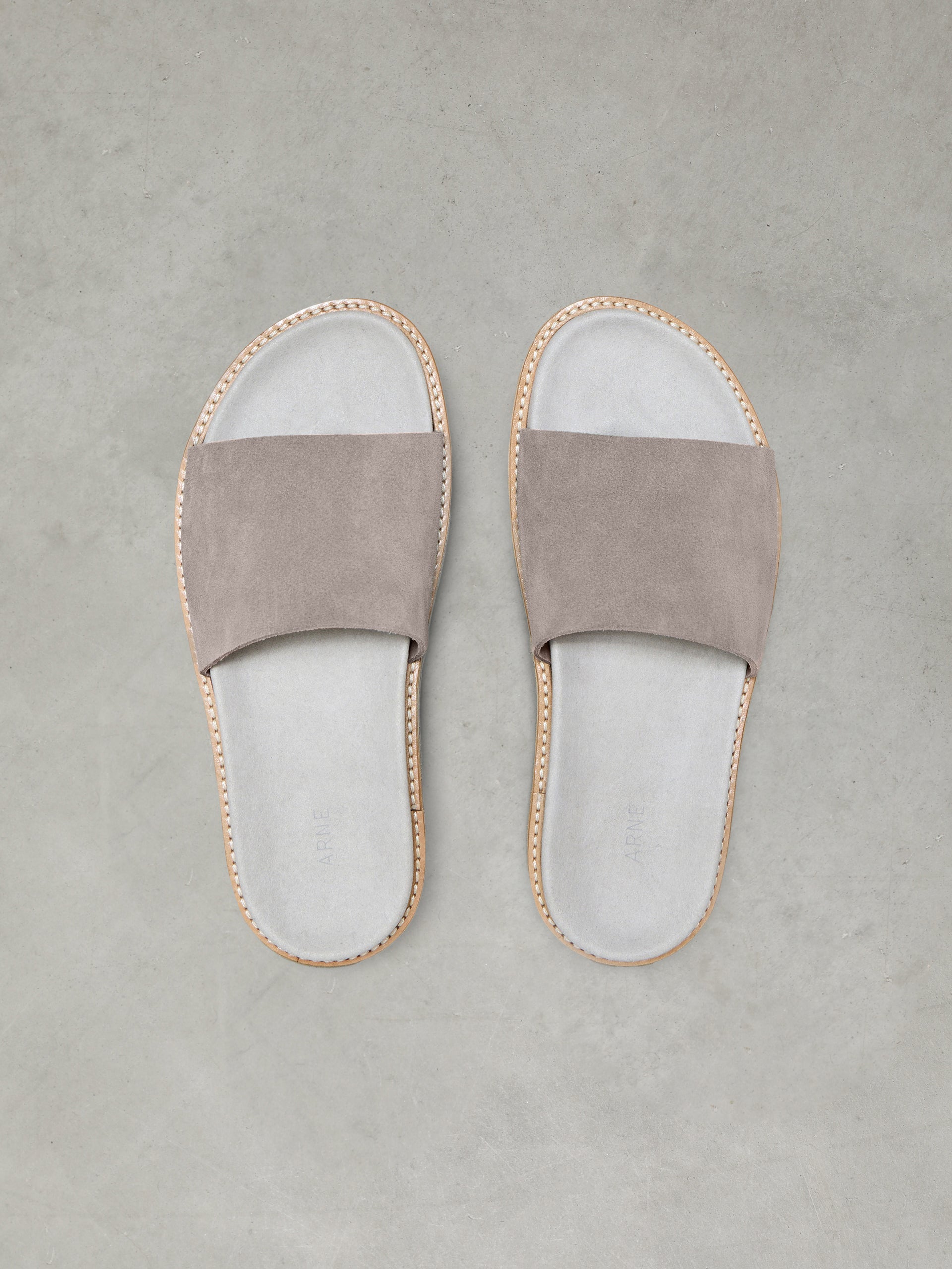 Womens Suede Slides in Dark Stone