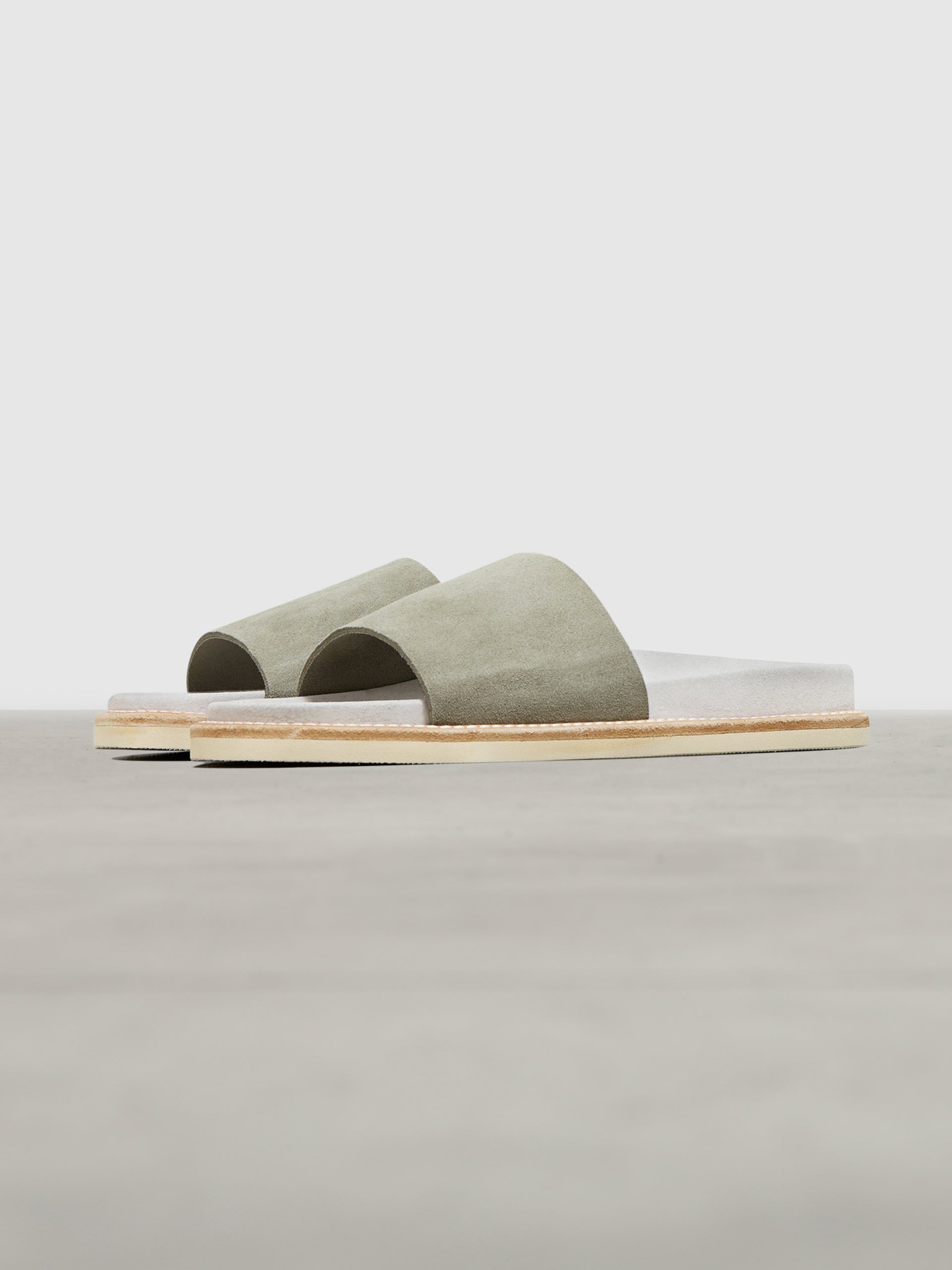 Womens Suede Slides in Olive