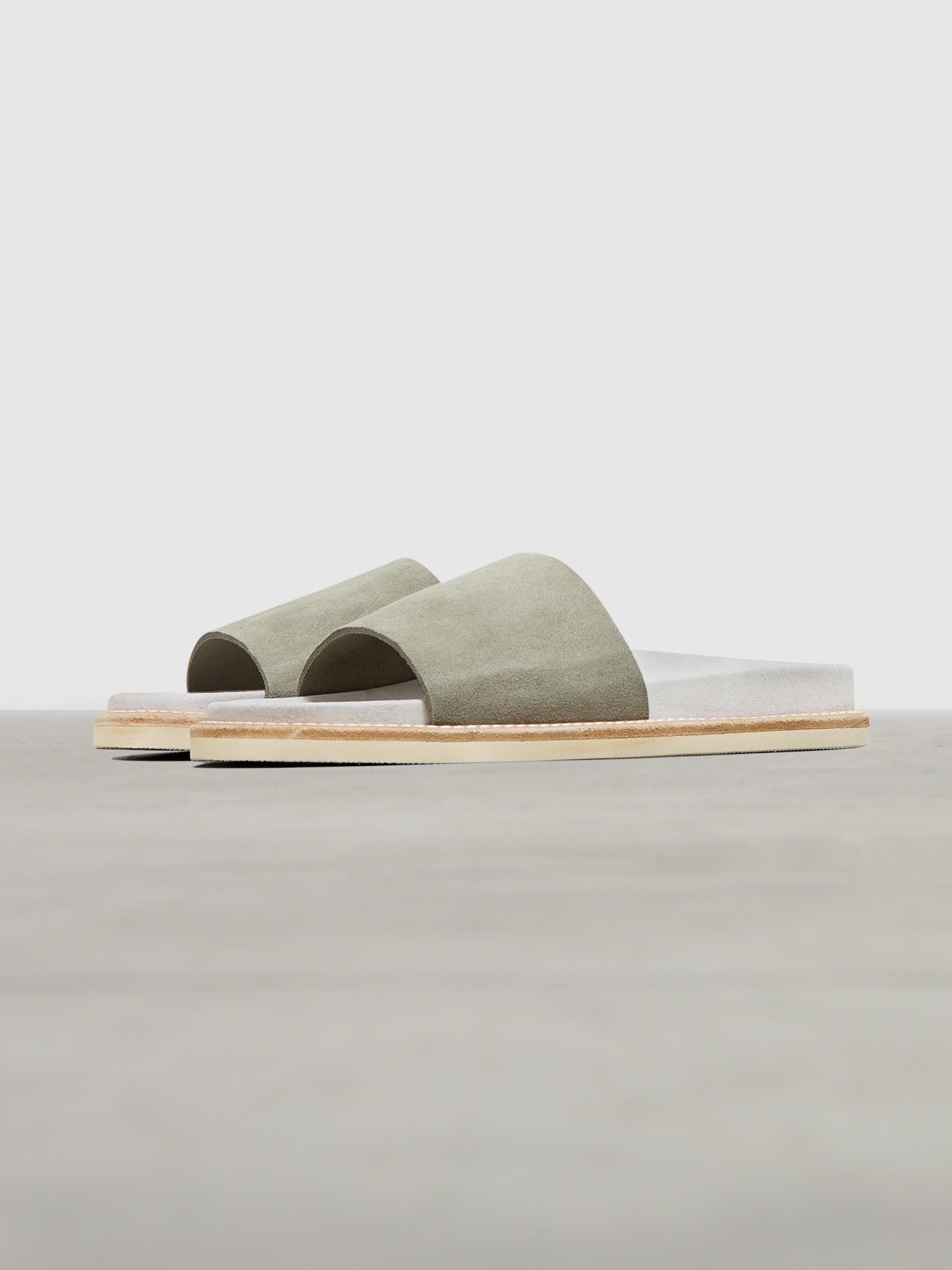 Womens Suede Slides in Olive
