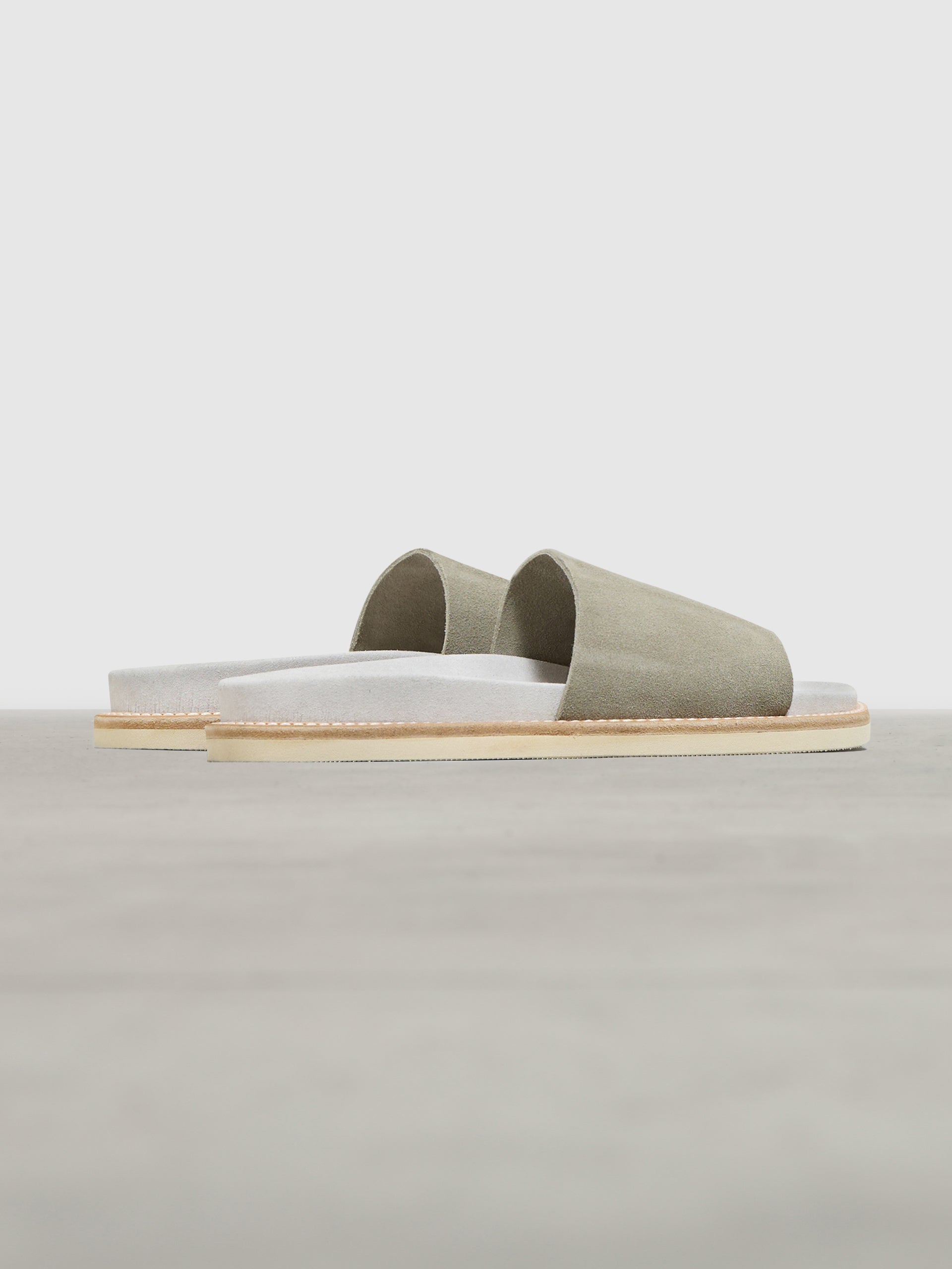 Womens Suede Slides in Olive