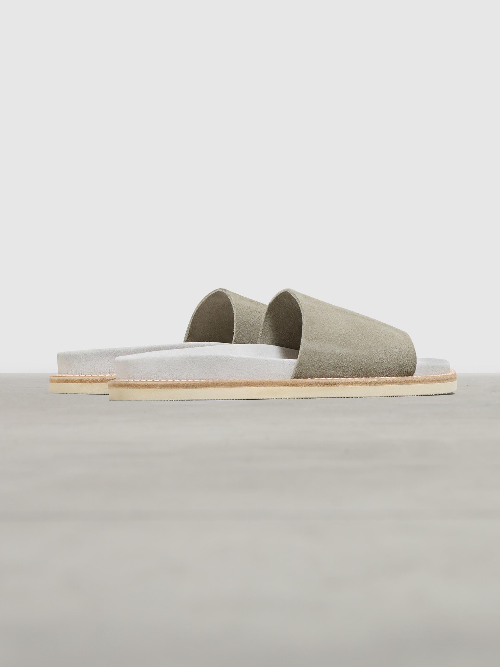 Womens Suede Slides in Olive
