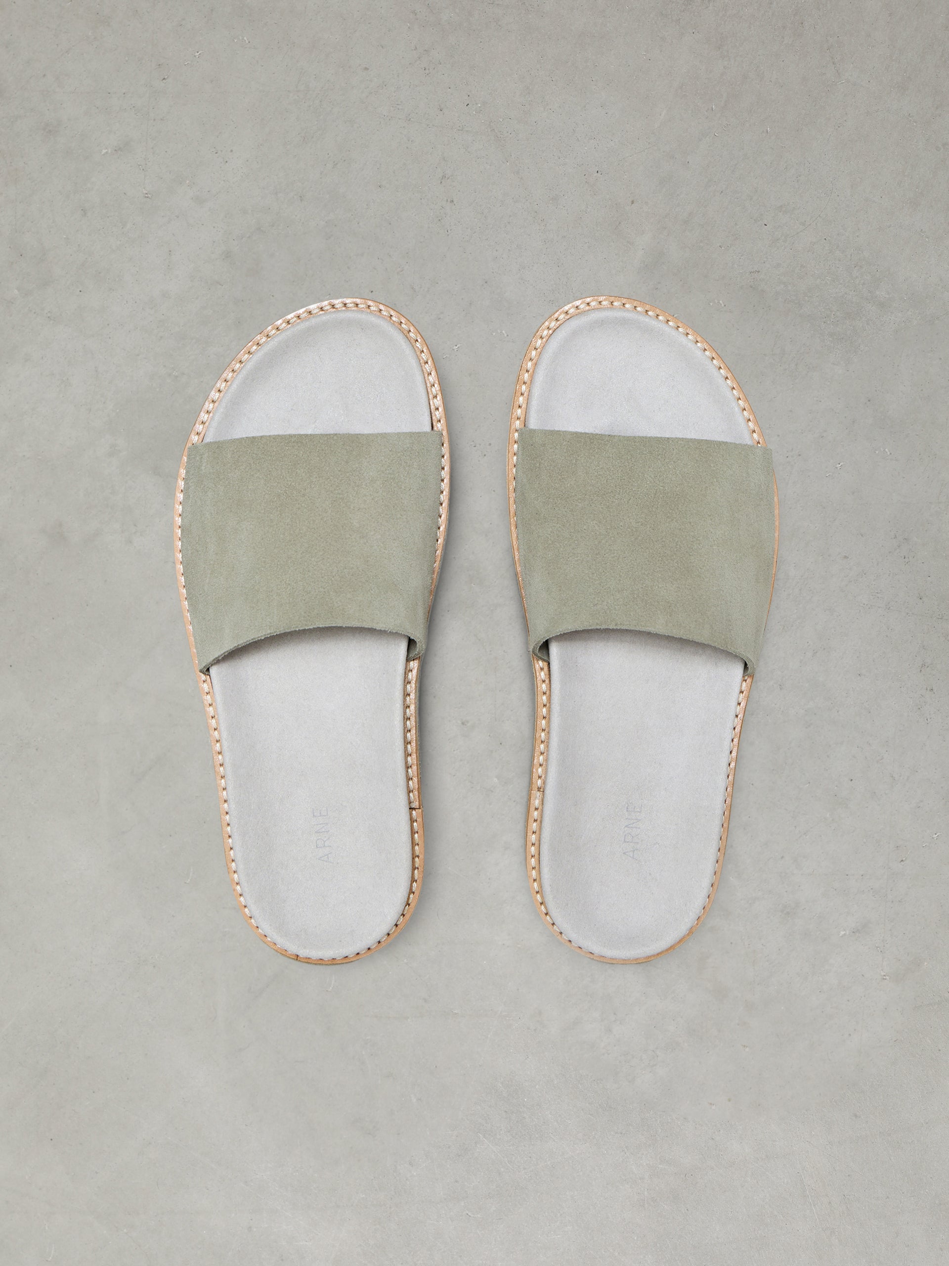 Womens Suede Slides in Olive