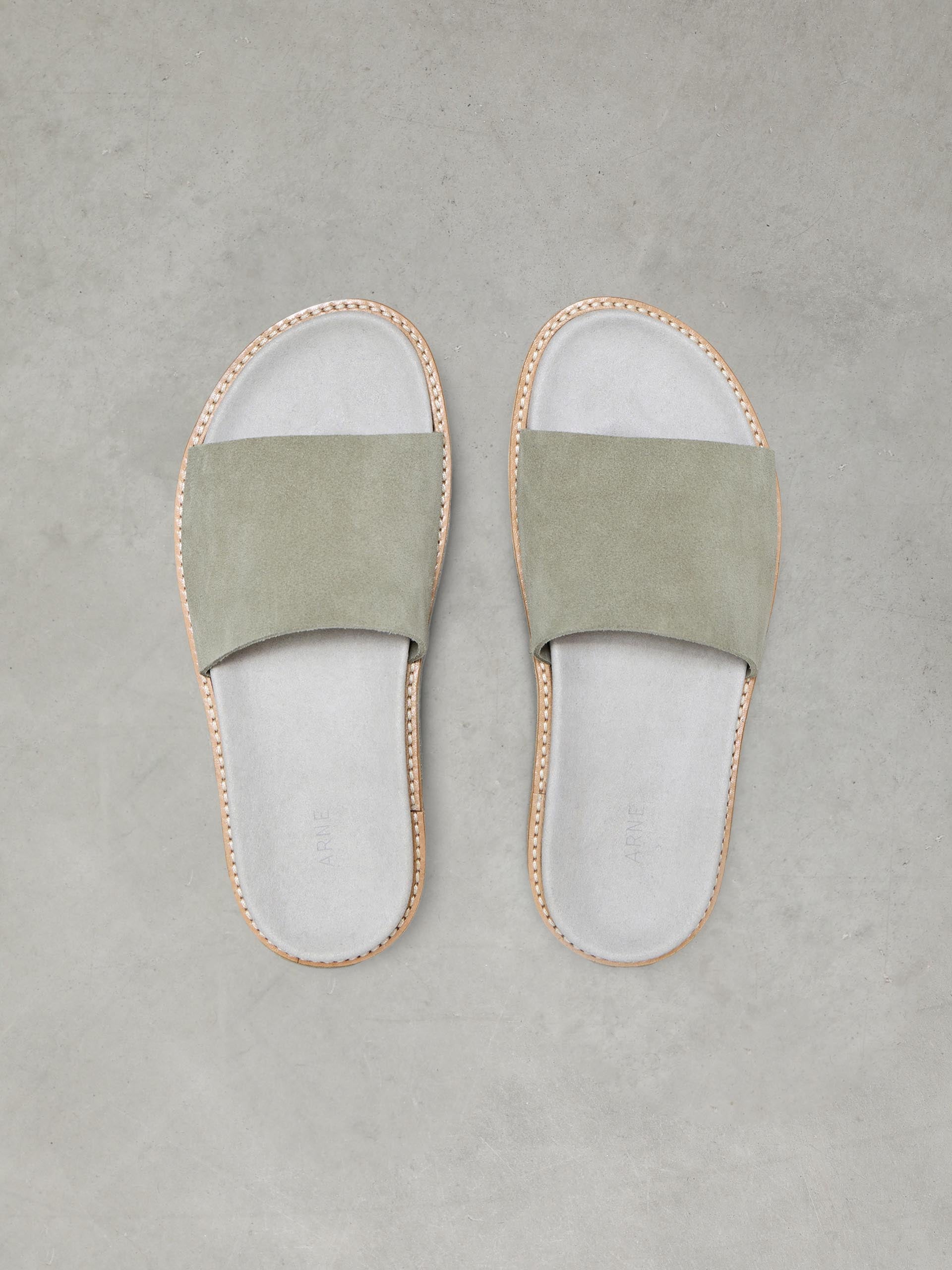Womens Suede Slides in Olive