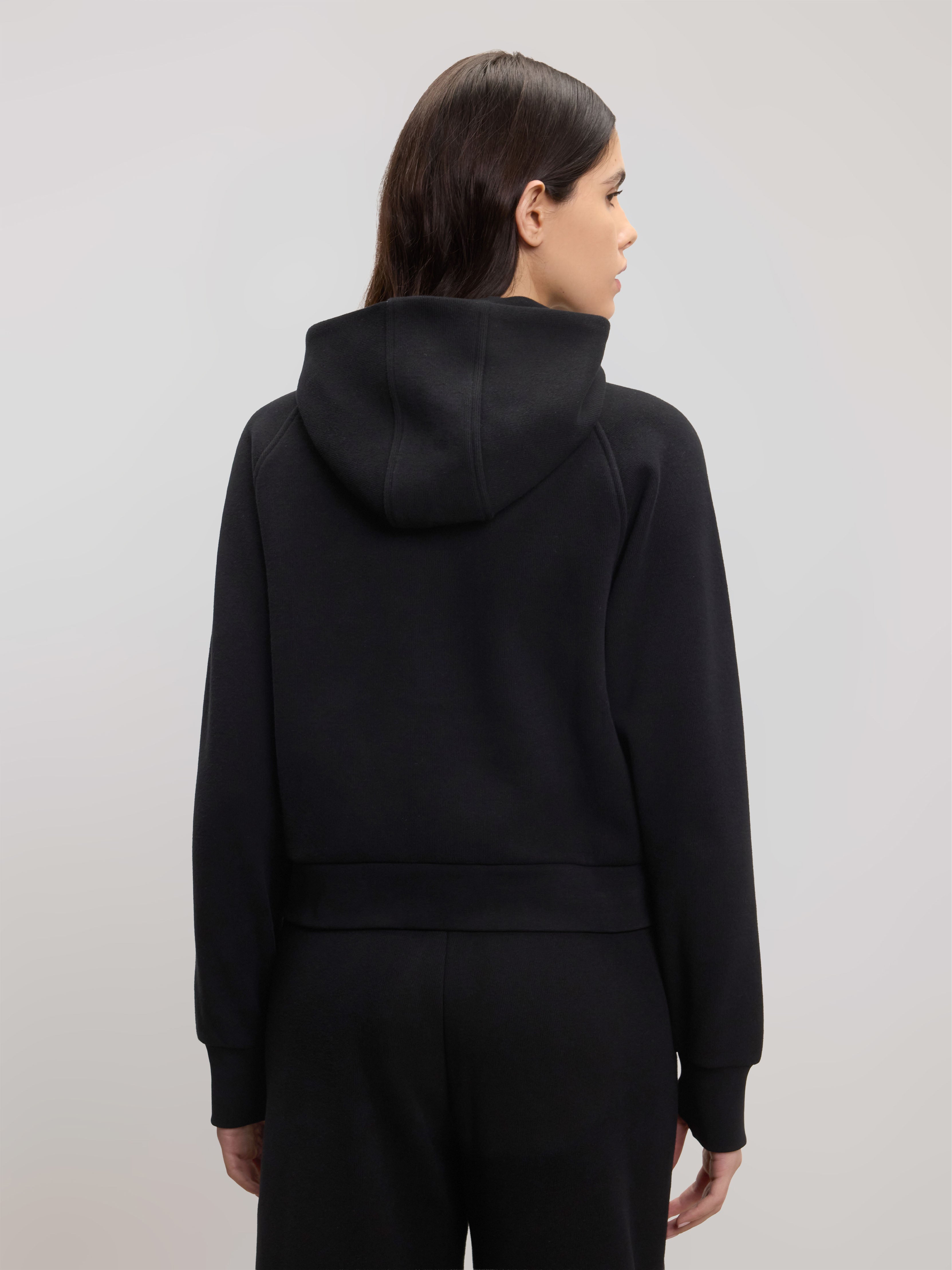 Womens Cosy Fleece Half Zip Hoodie in Black