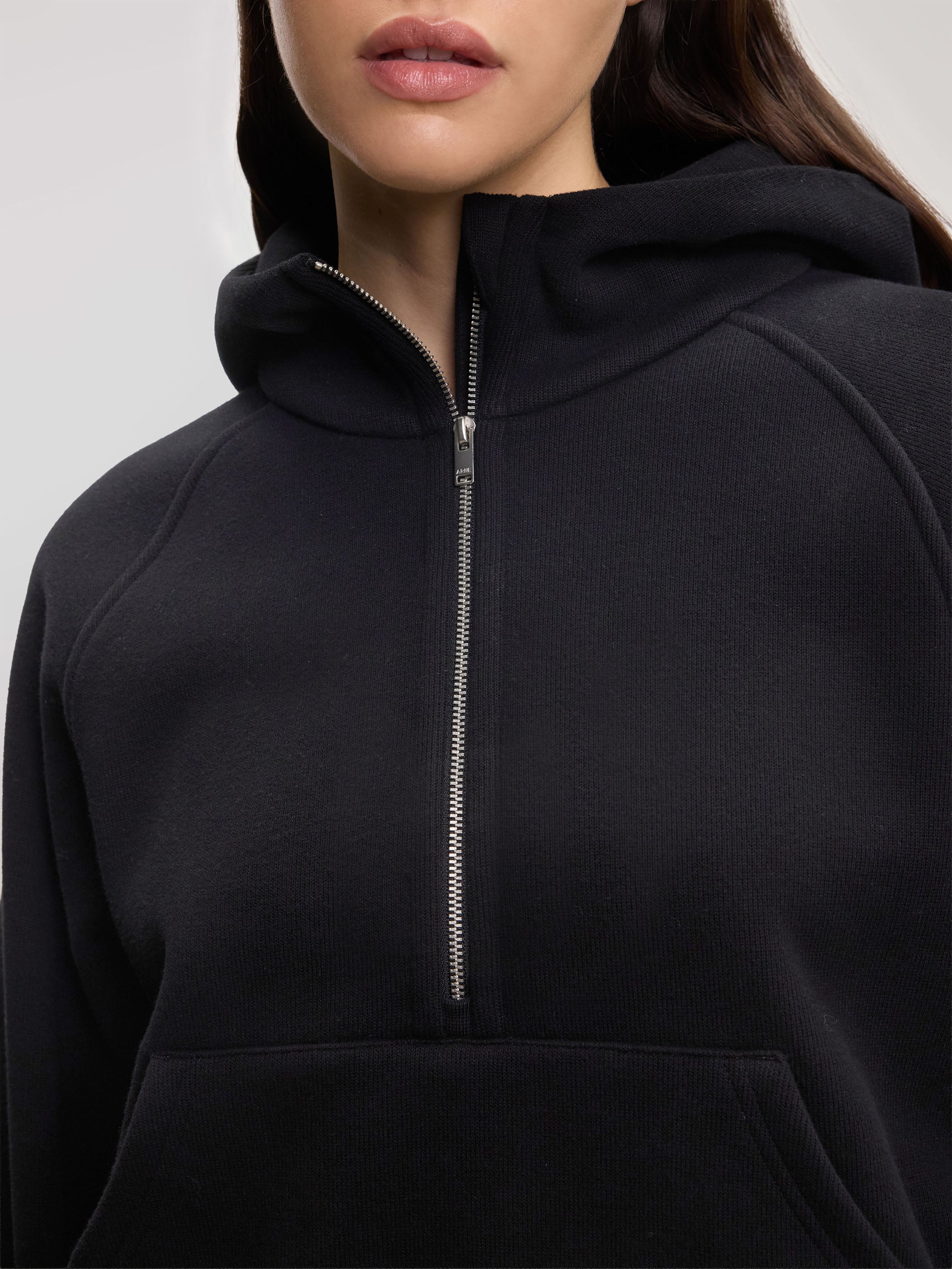 Womens Cosy Fleece Half Zip Hoodie in Black