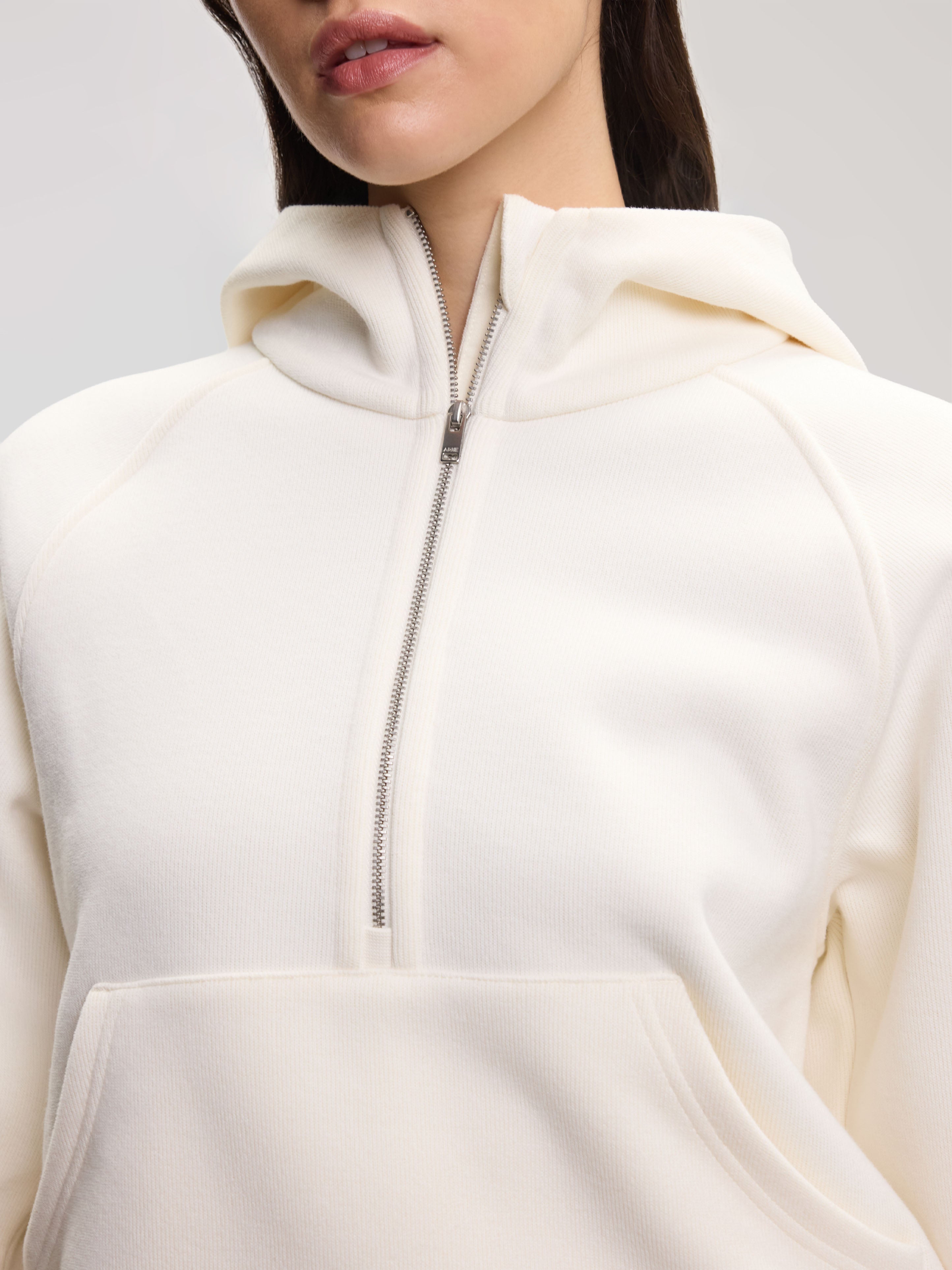 Womens Cosy Fleece Half Zip Hoodie in Ecru