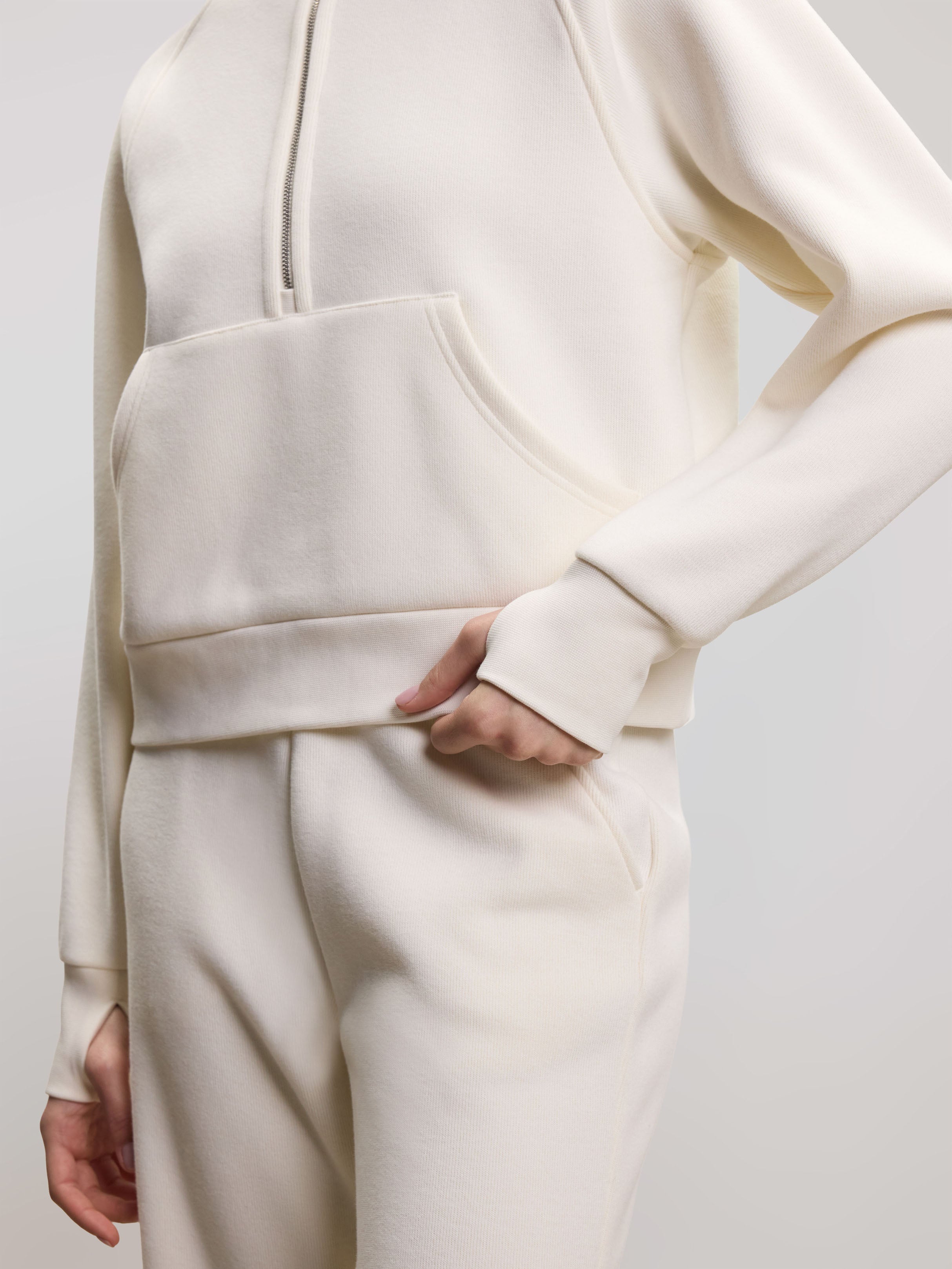 Womens Cosy Fleece Half Zip Hoodie in Ecru