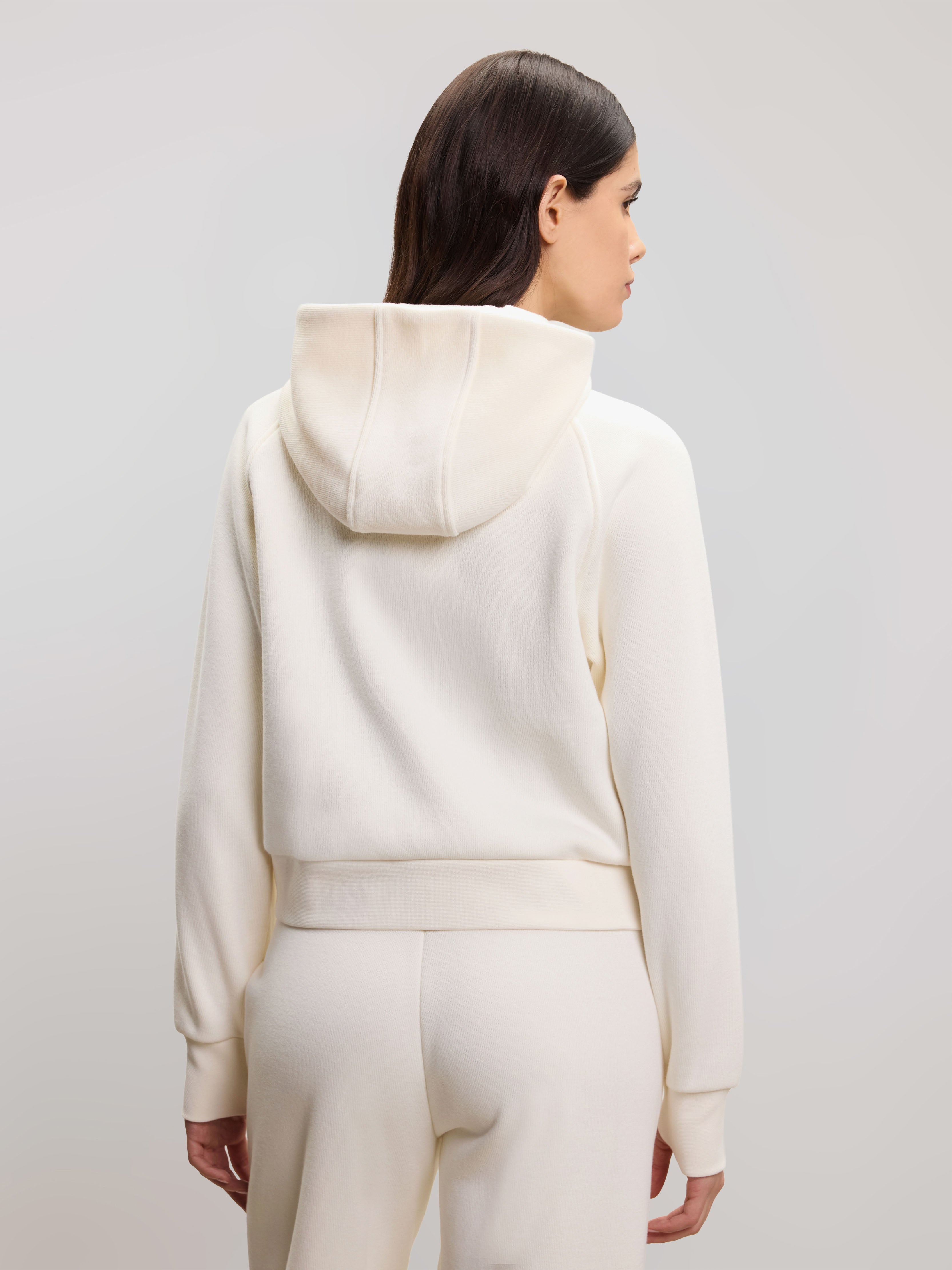 Womens Cosy Fleece Half Zip Hoodie in Ecru