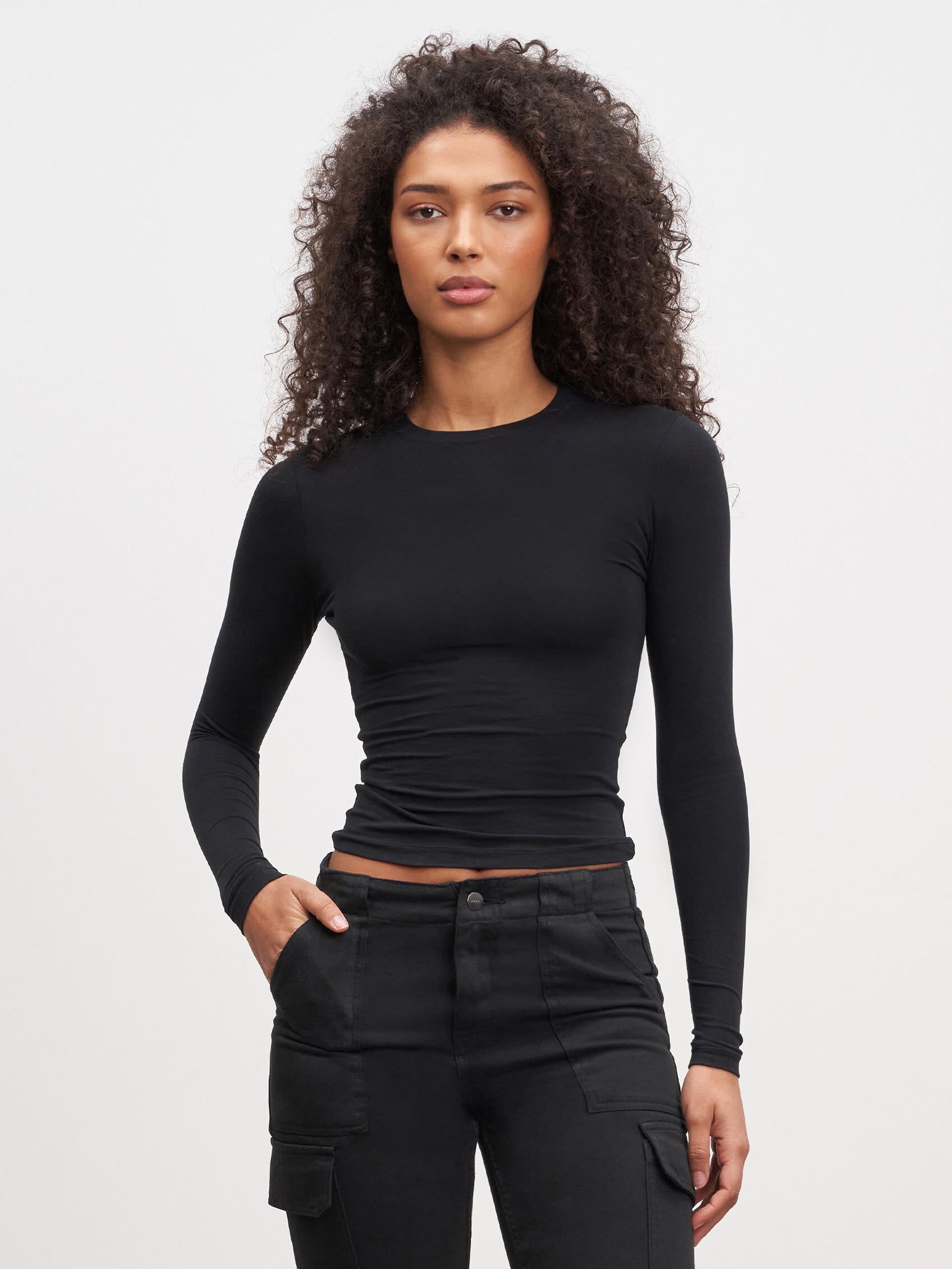 Womens Cotton Jersey Long Sleeve T-Shirt in Black