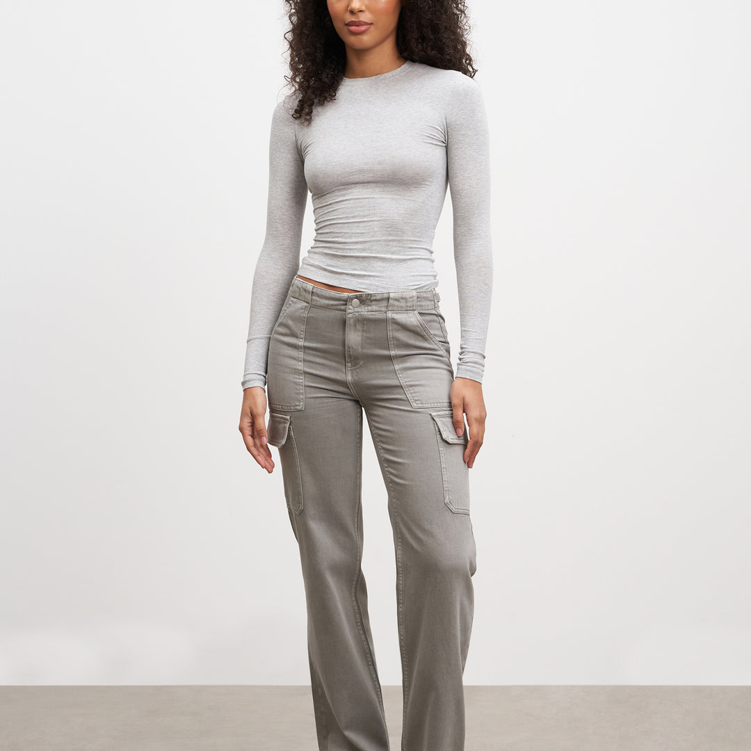 Womens Cotton Jersey Long Sleeve T-Shirt in Marl Grey