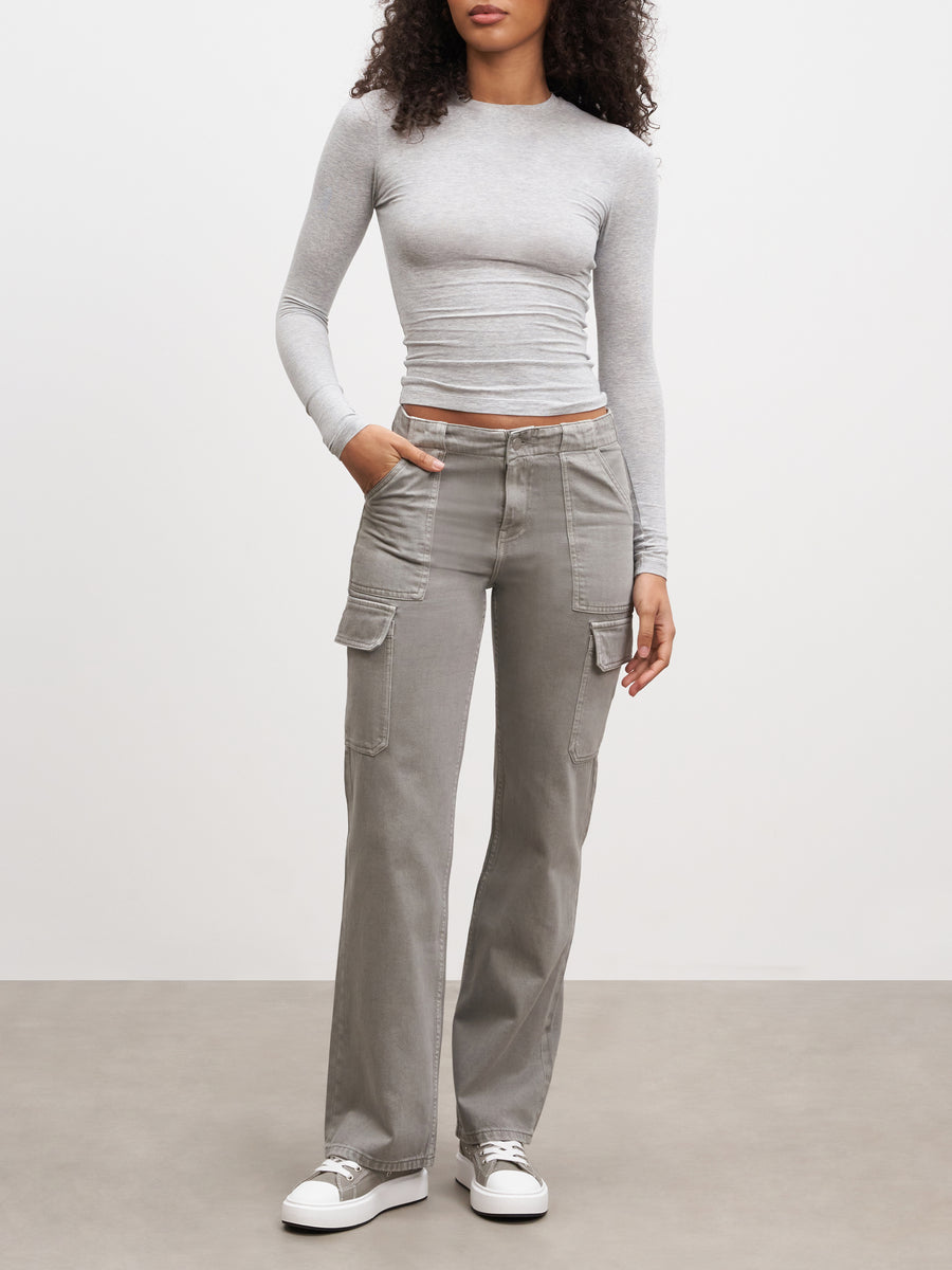 Womens Mid Rise Cargo Pant in Grey