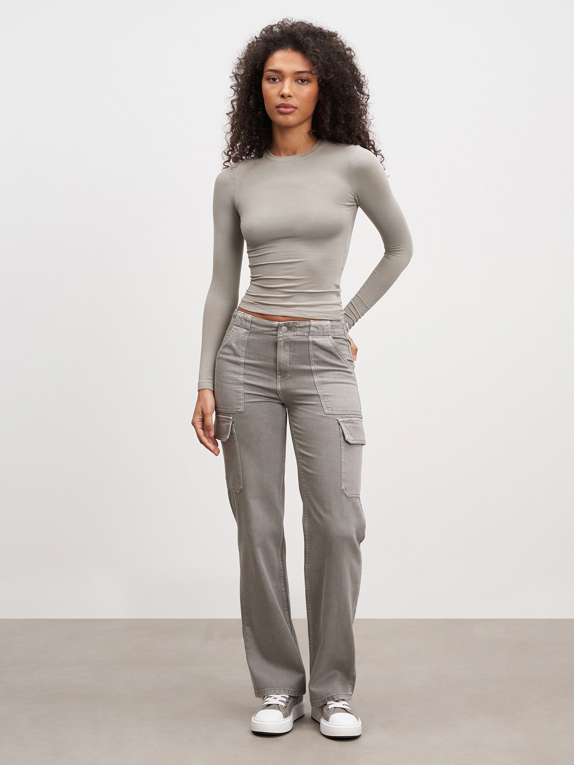 Womens Mid Rise Cargo Pant in Grey