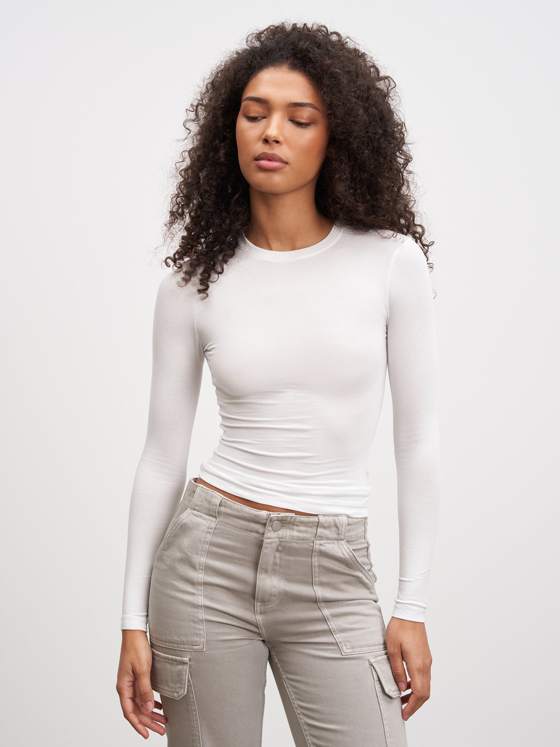Womens Cotton Jersey Long Sleeve T-Shirt in White
