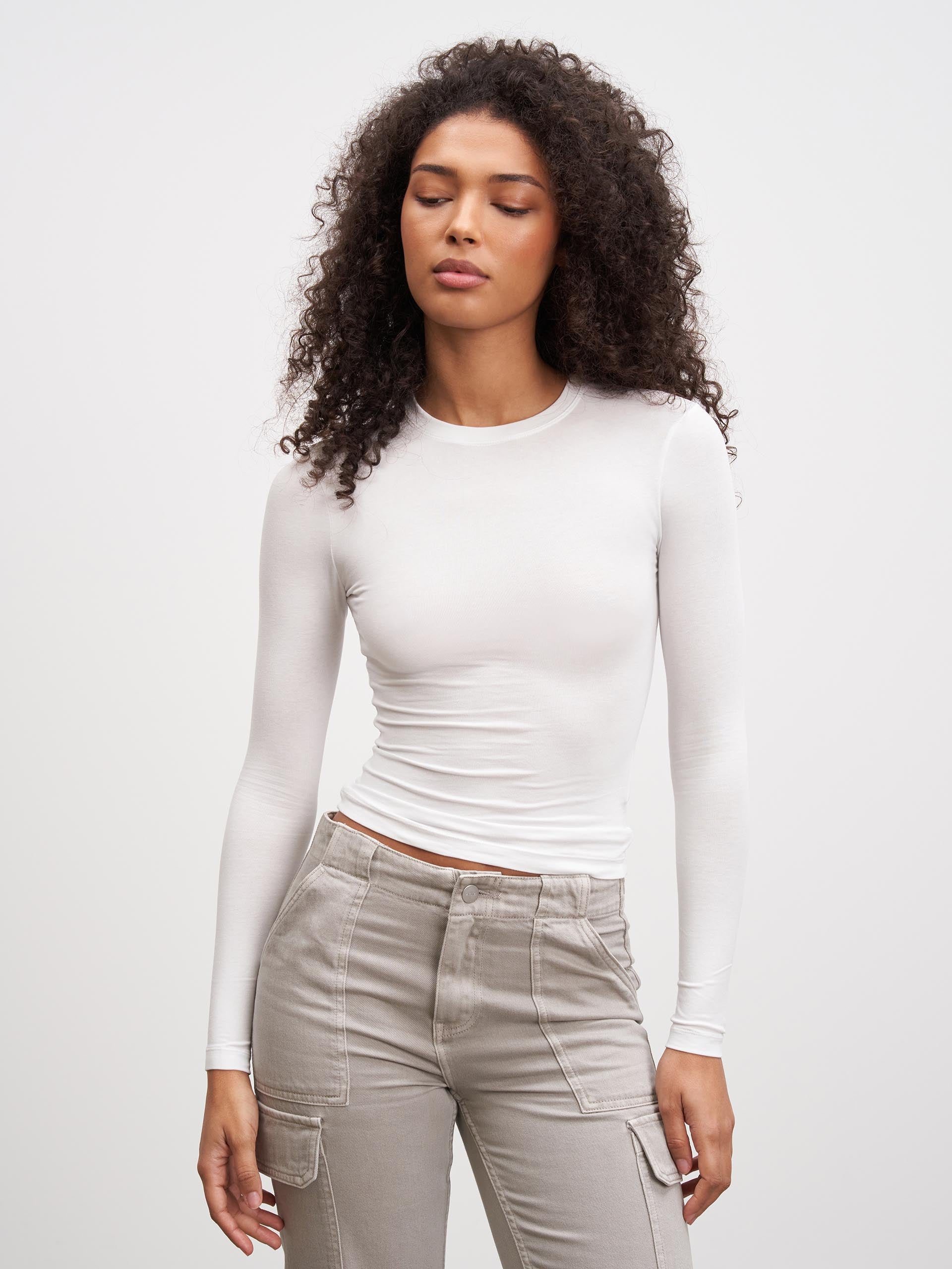 Womens Cotton Jersey Long Sleeve T-Shirt in White
