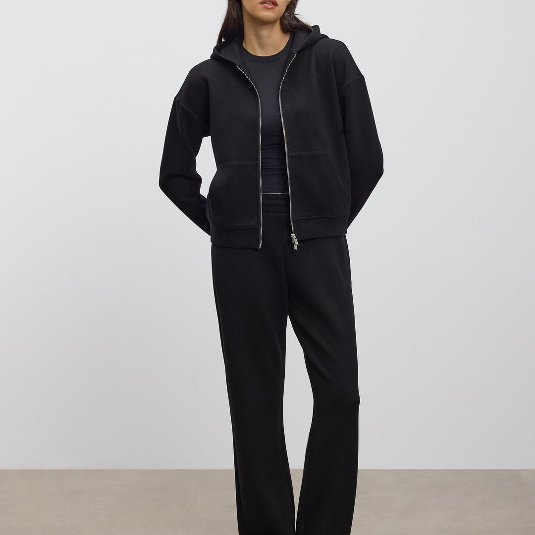 Womens Knitted Straight Leg Jogger in Black