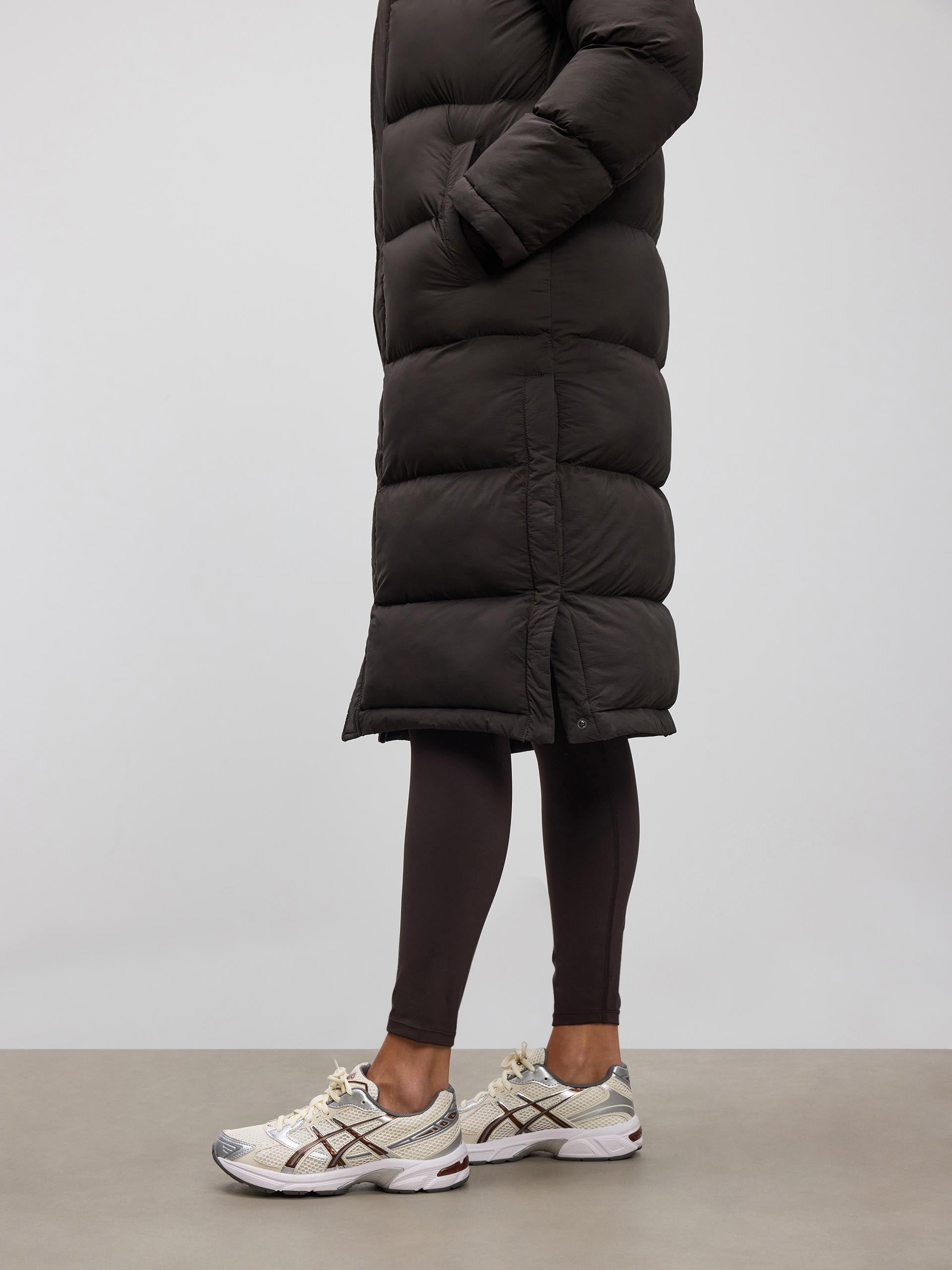 Womens Mid Length Puffer Jacket in Brown