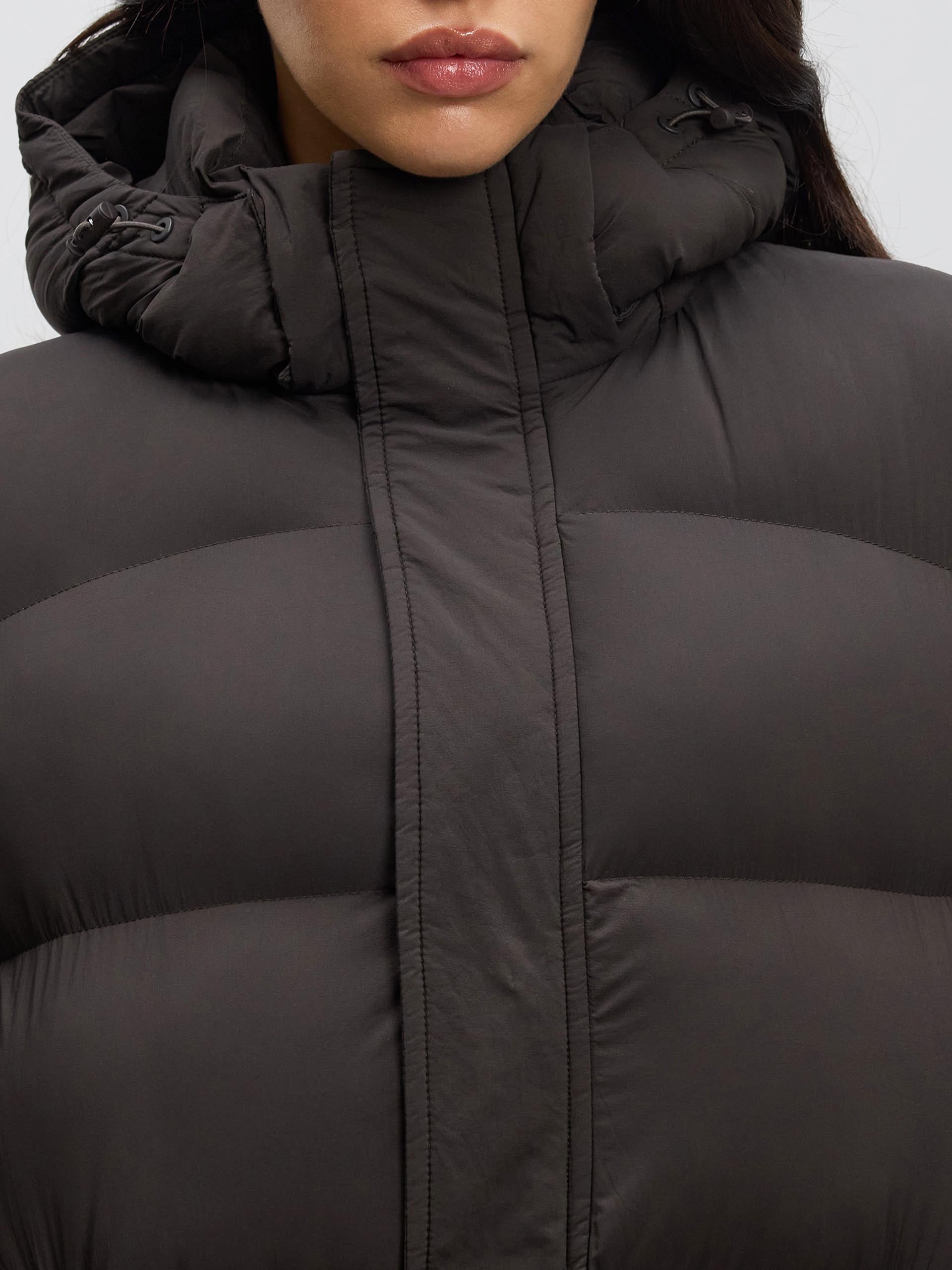 Womens Mid Length Puffer Jacket in Brown