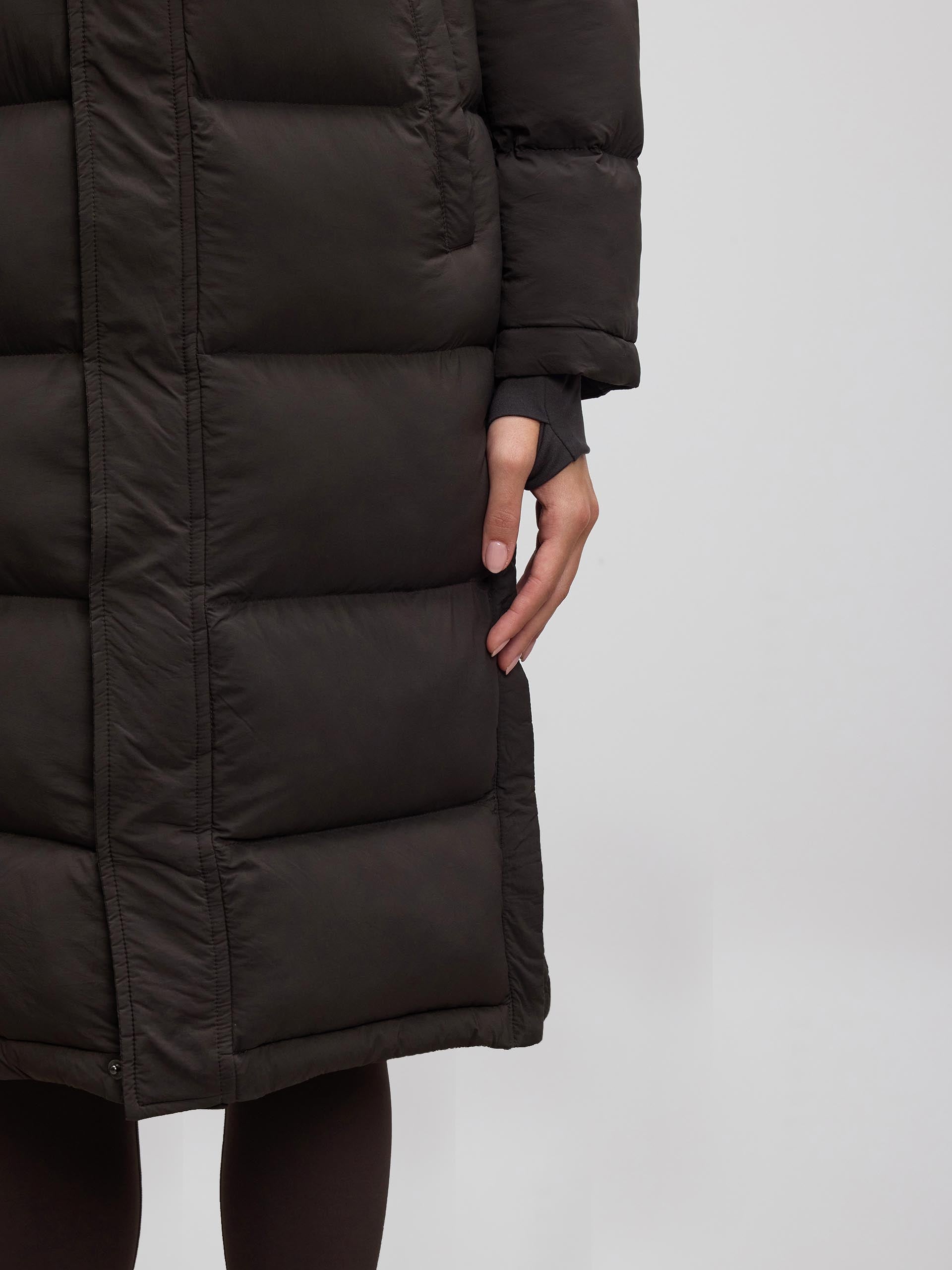 Womens Mid Length Puffer Jacket in Brown