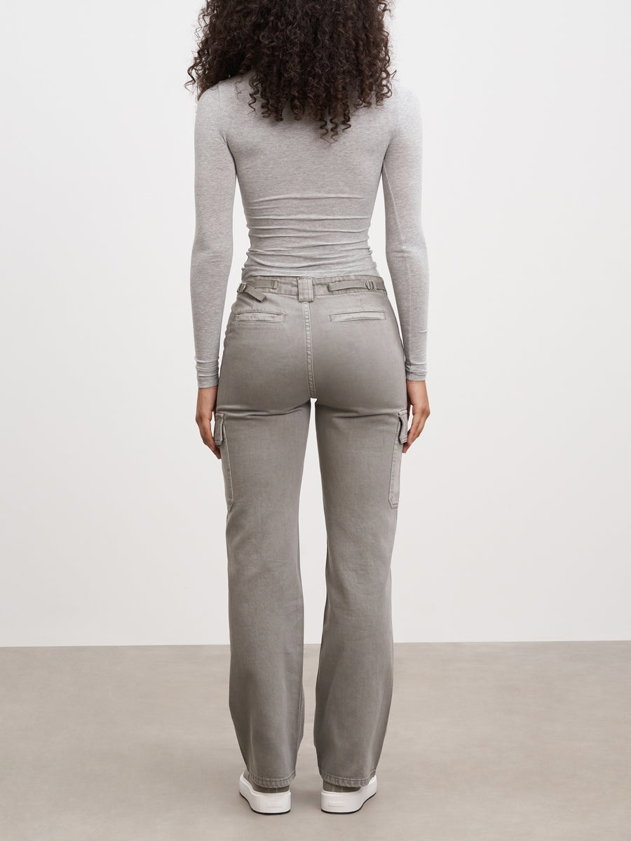 Womens Mid Rise Cargo Pant in Grey