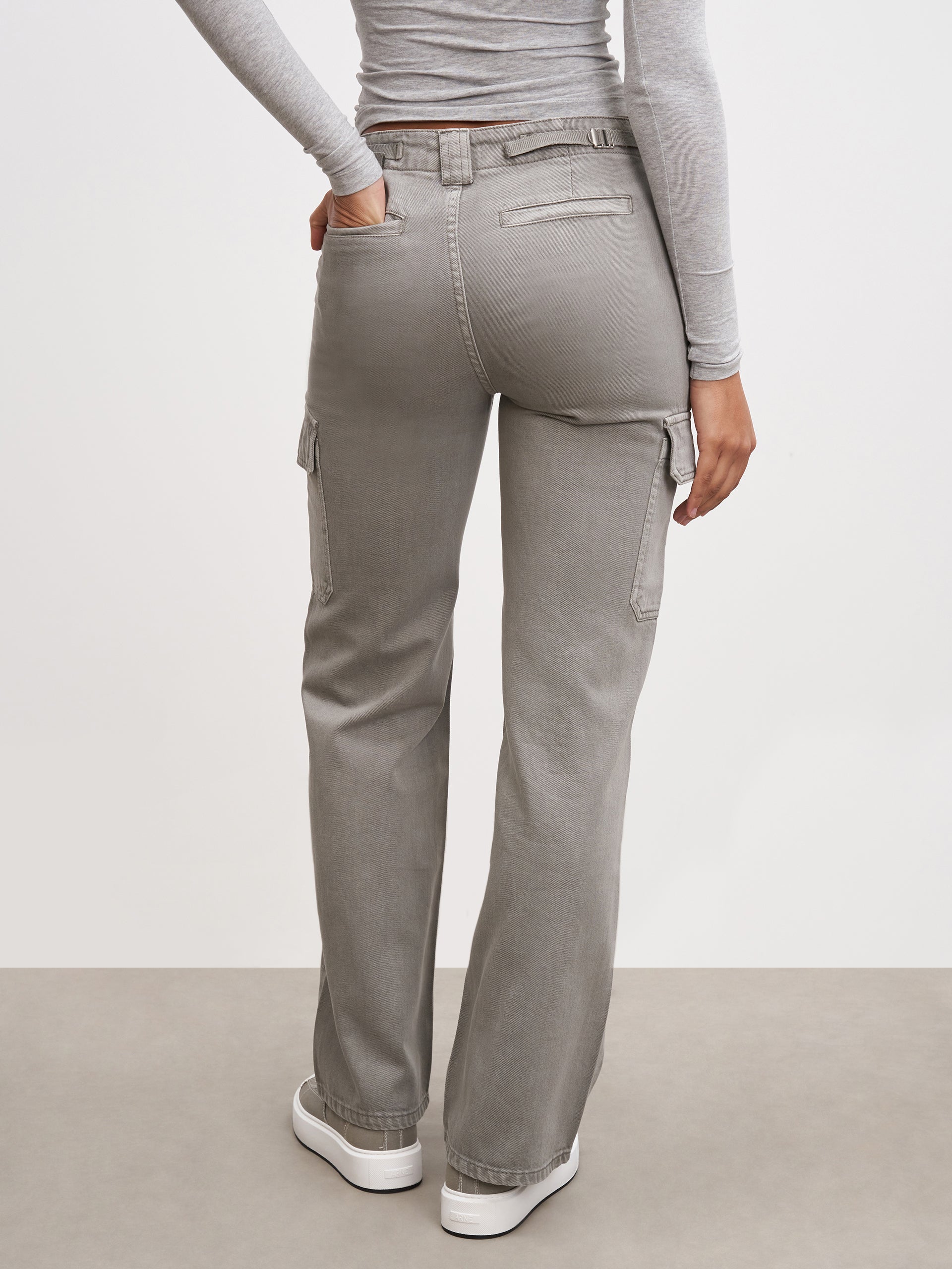 Womens Mid Rise Cargo Pant in Grey