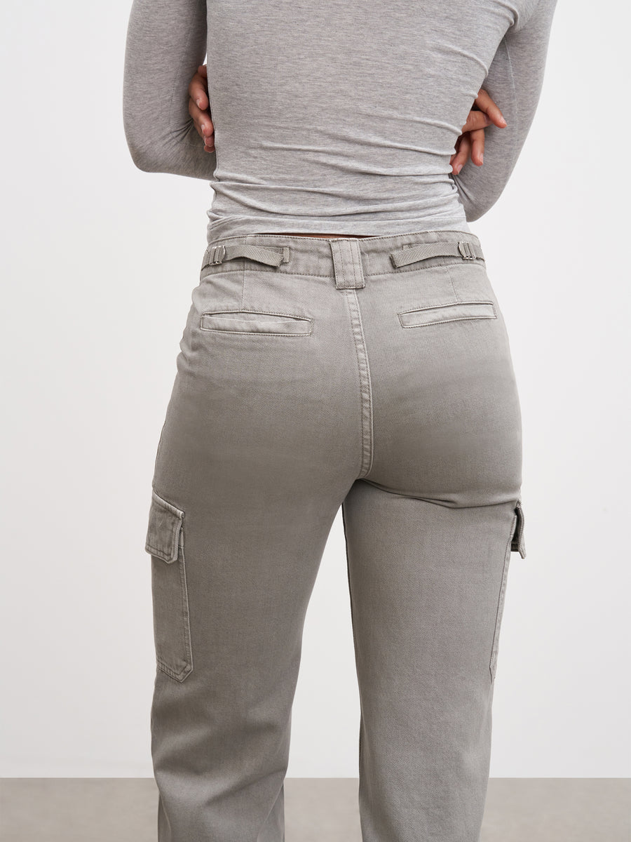 Womens Mid Rise Cargo Pant in Grey