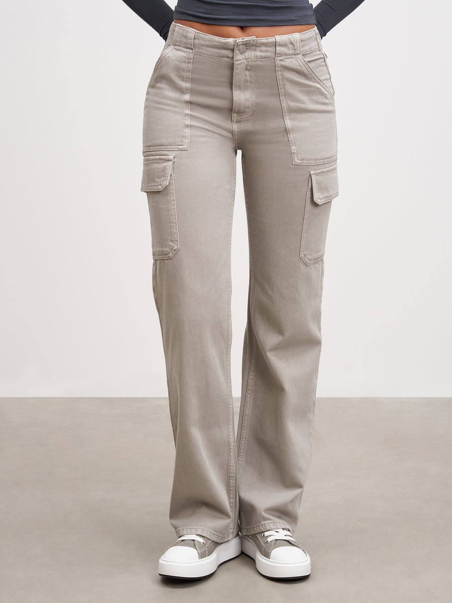 Womens Mid Rise Cargo Pant in Stone