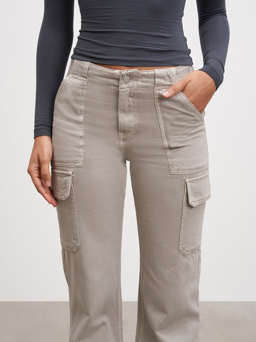 Womens Mid Rise Cargo Pant in Stone