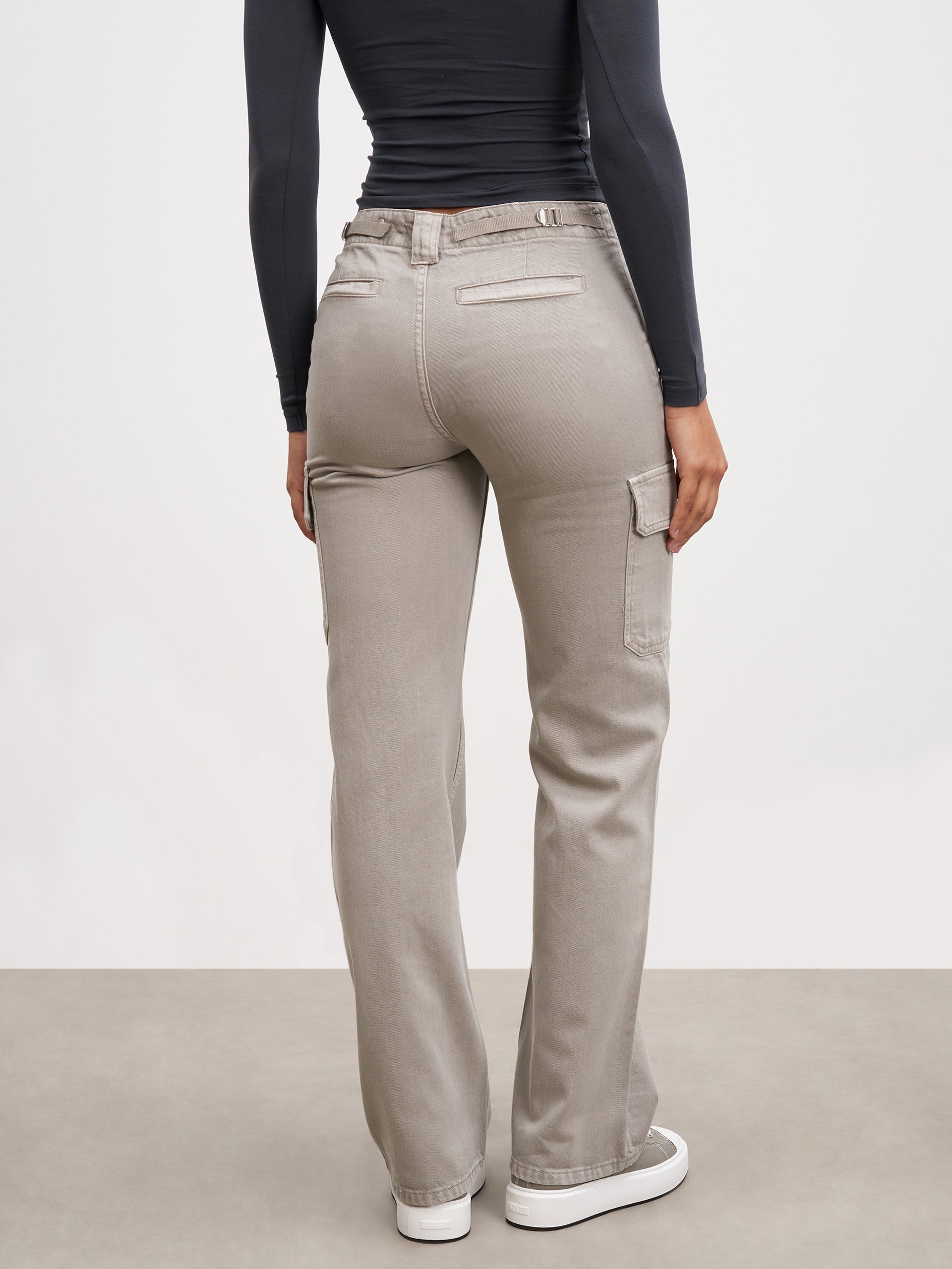 Womens Mid Rise Cargo Pant in Stone