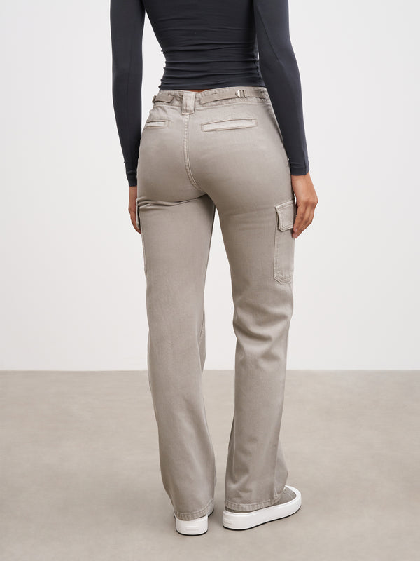 Womens Mid Rise Cargo Pant in Stone