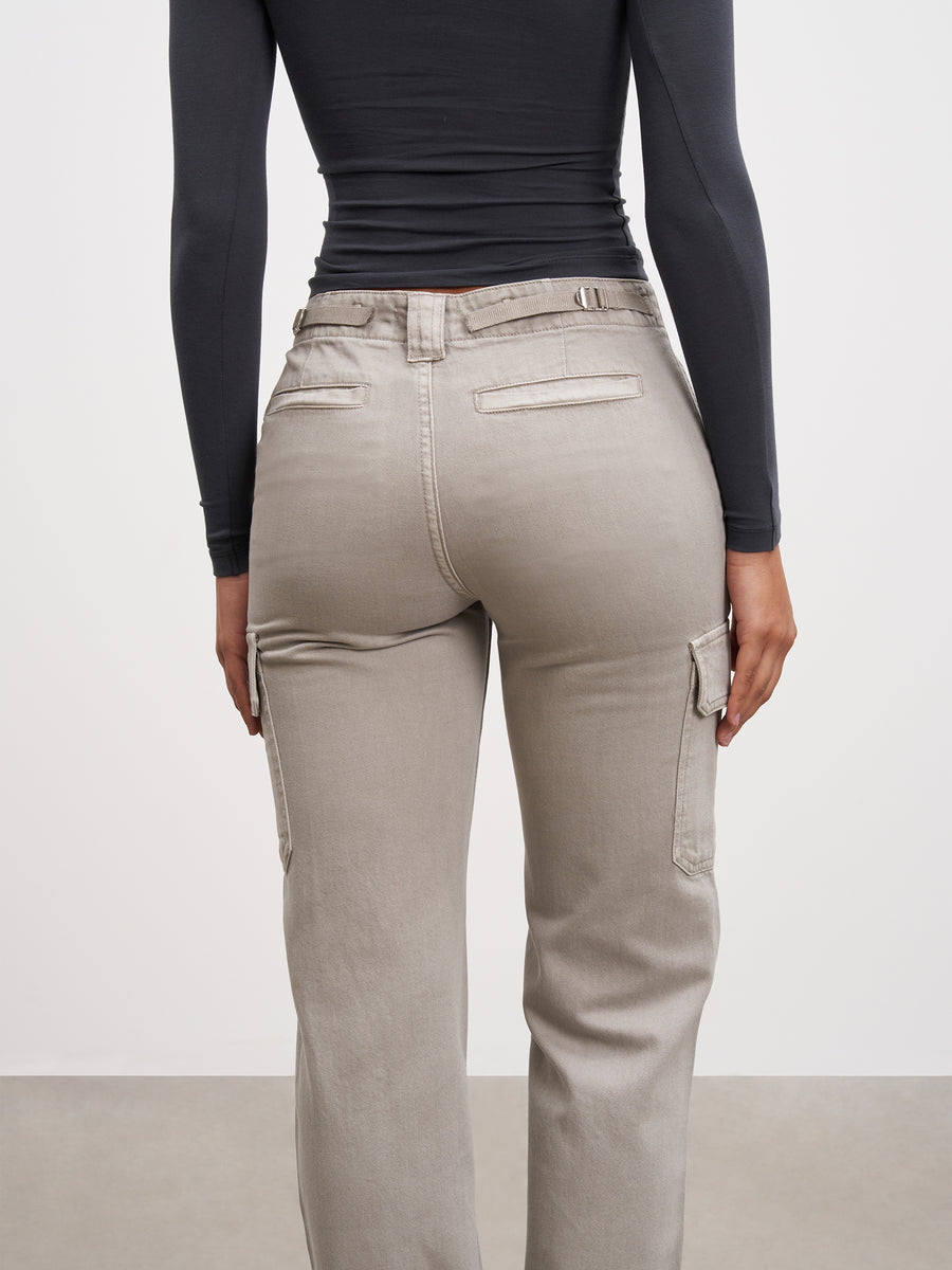 Womens Mid Rise Cargo Pant in Stone