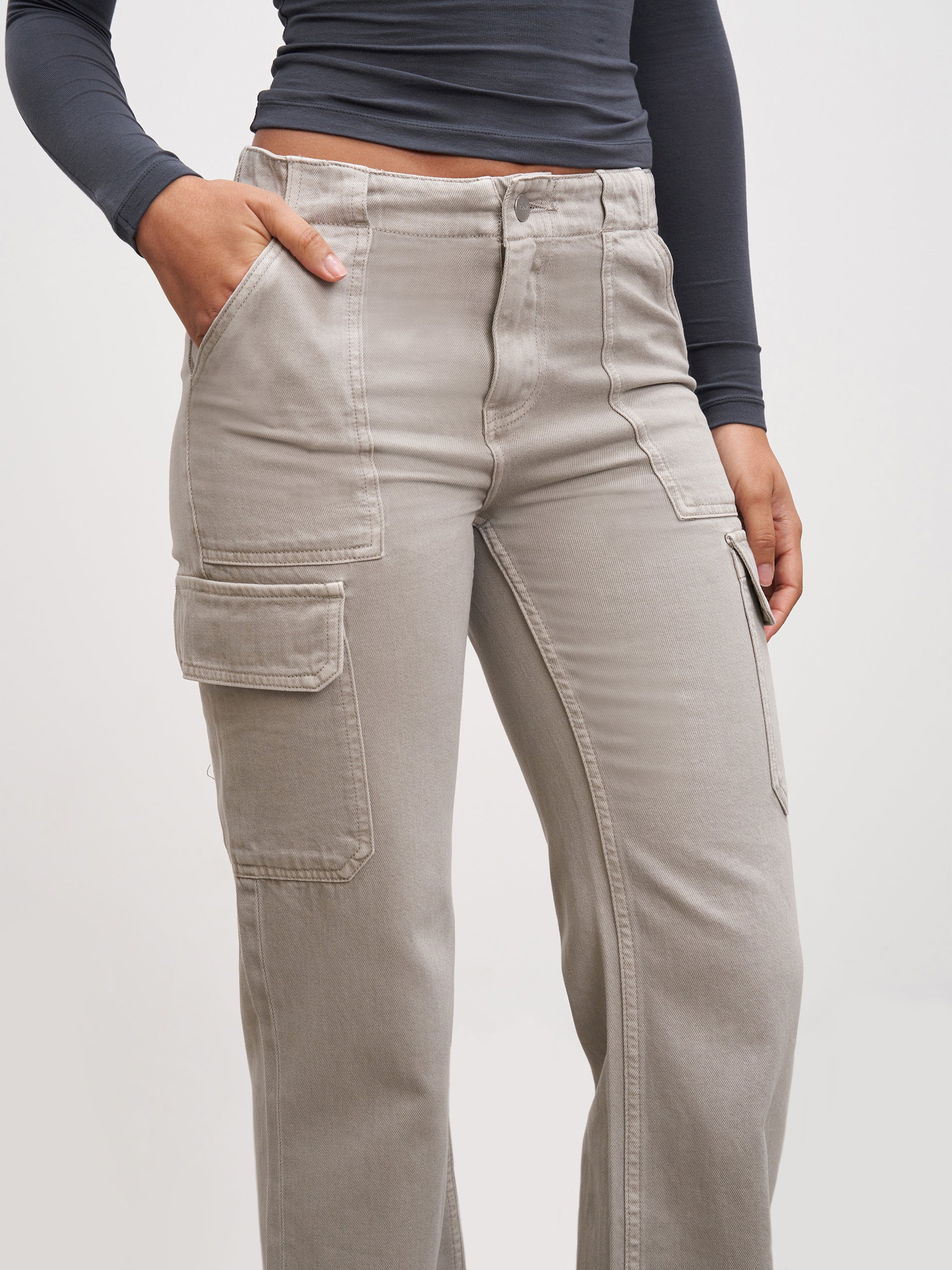 Womens Mid Rise Cargo Pant in Stone