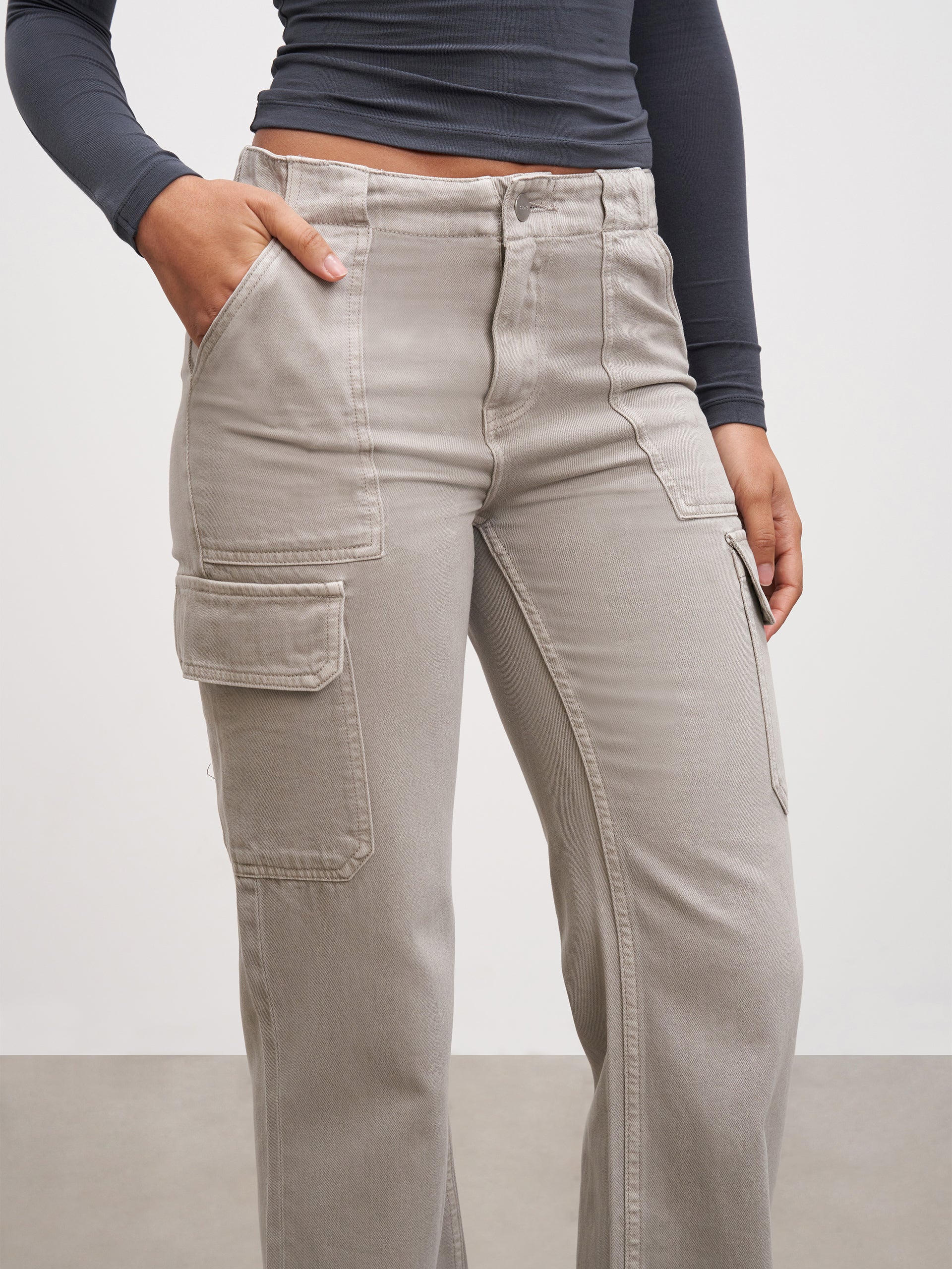 Womens Mid Rise Cargo Pant in Stone