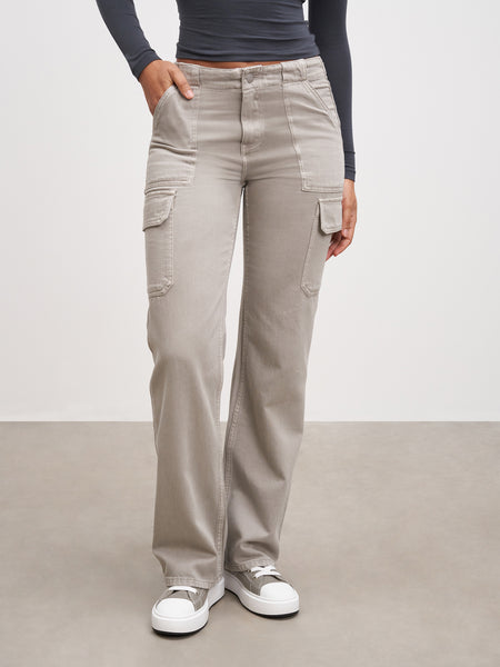 Womens Mid Rise Cargo Pant in Stone