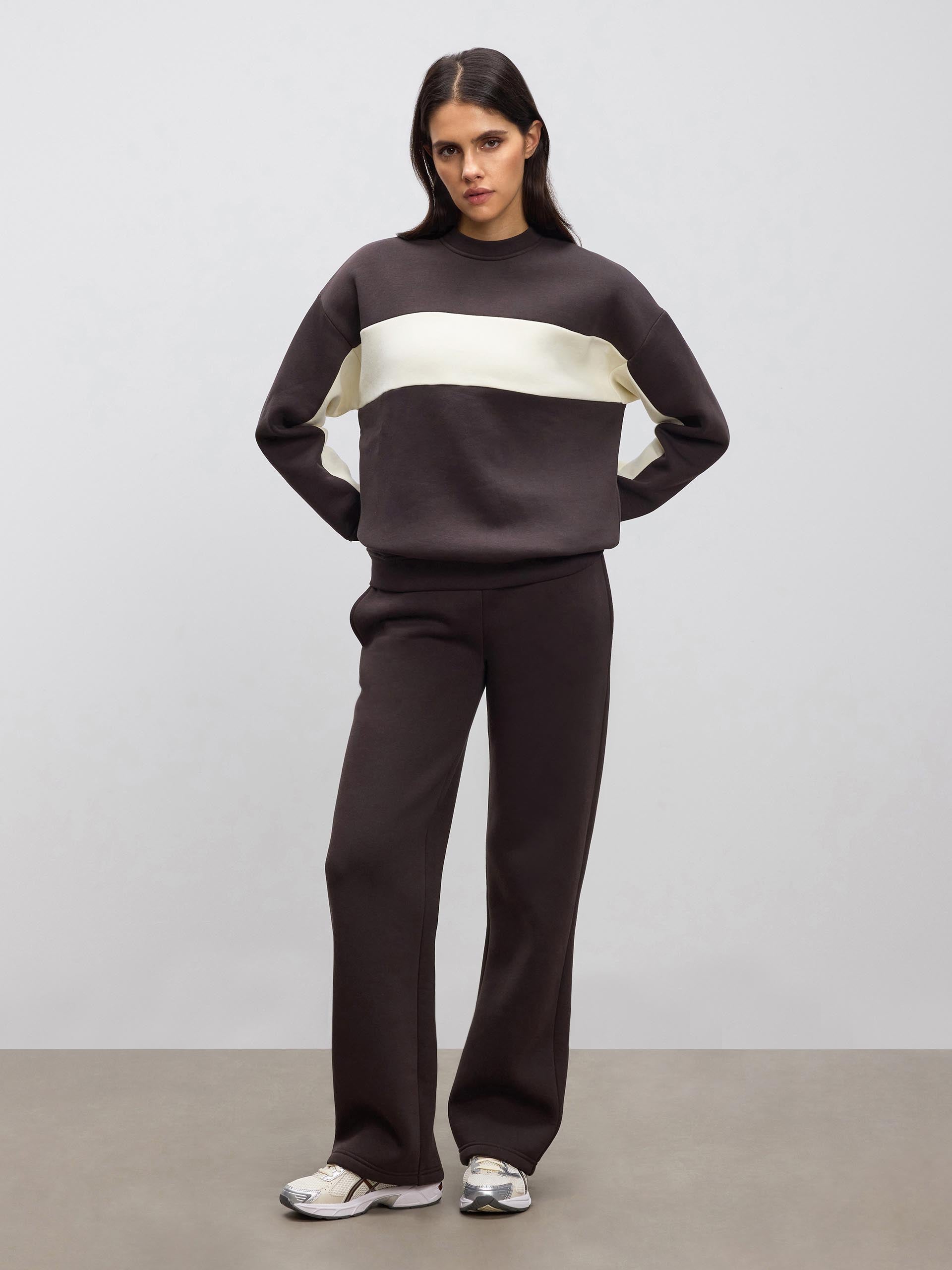 Womens Neoprene Colour Block Sweatshirt in Brown Ecru