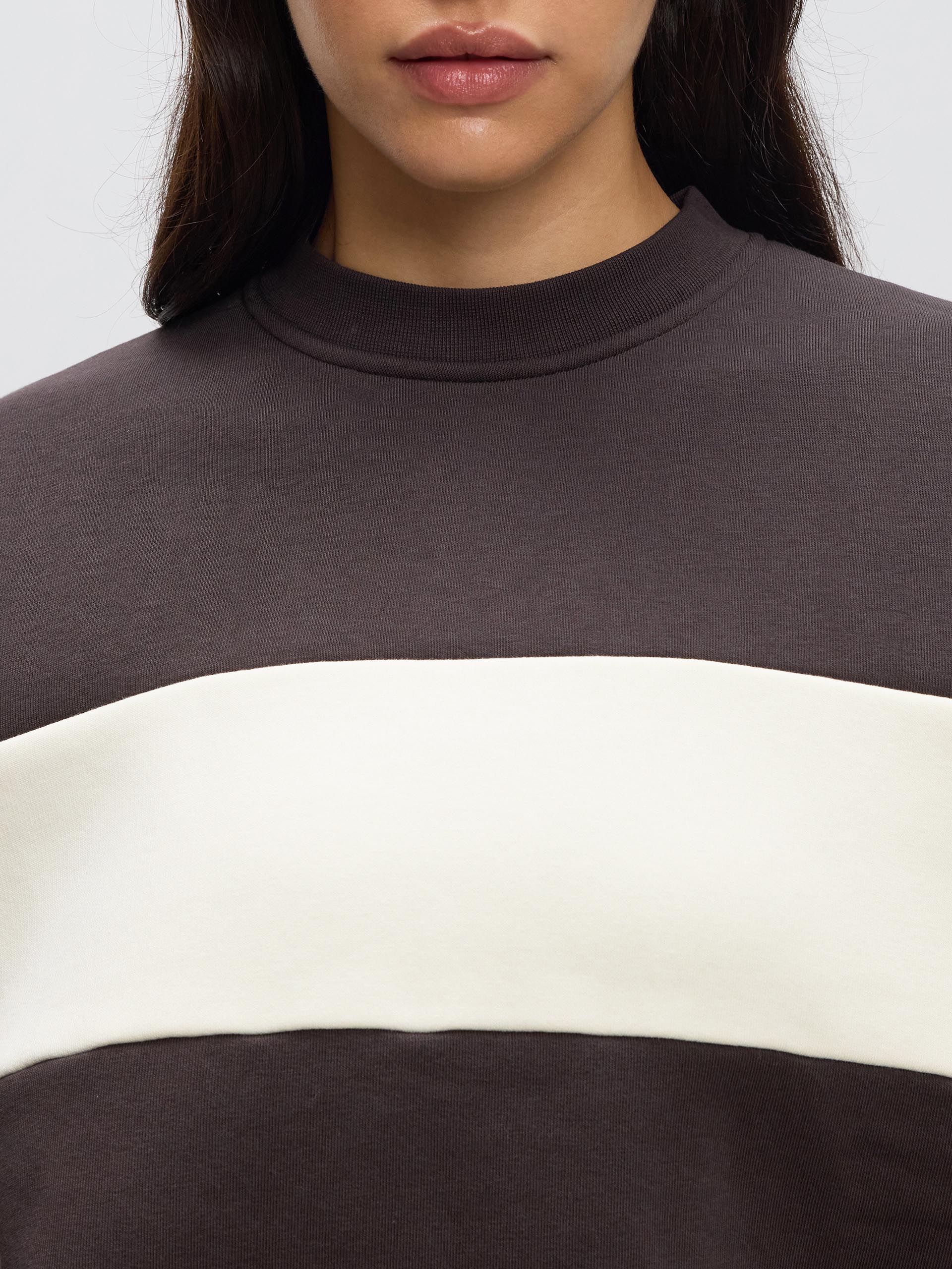Womens Neoprene Colour Block Sweatshirt in Brown Ecru
