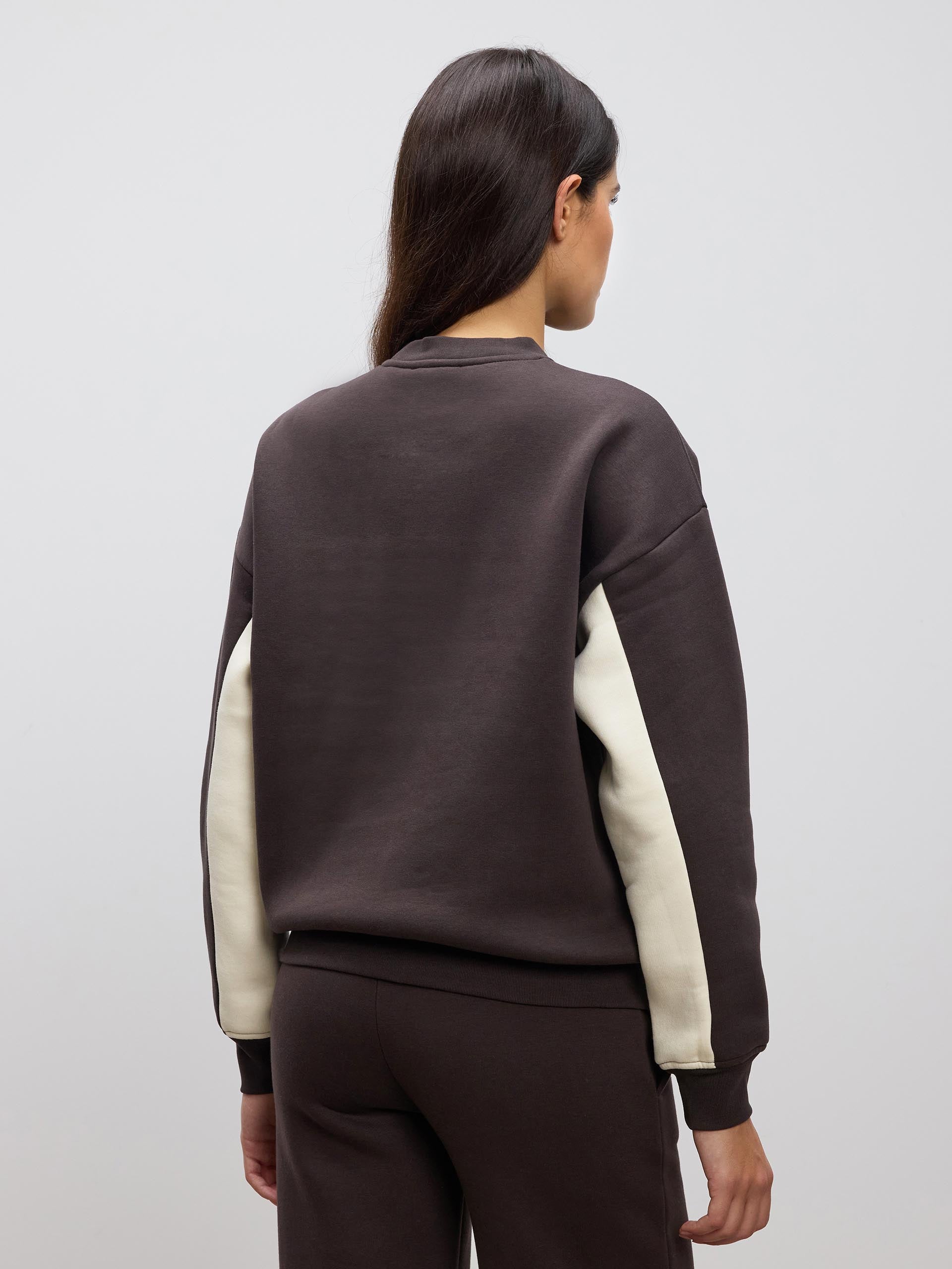 Womens Neoprene Colour Block Sweatshirt in Brown Ecru